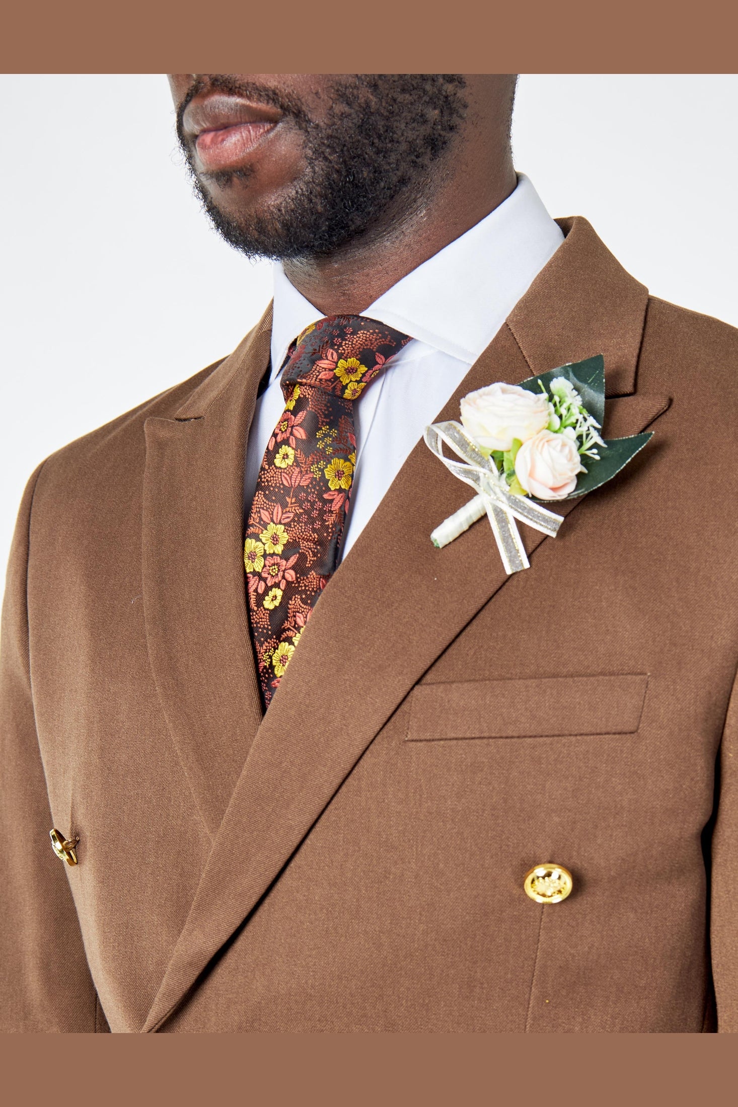 EZRA – Brown Tailored Fit Double Breasted Suit Jacket