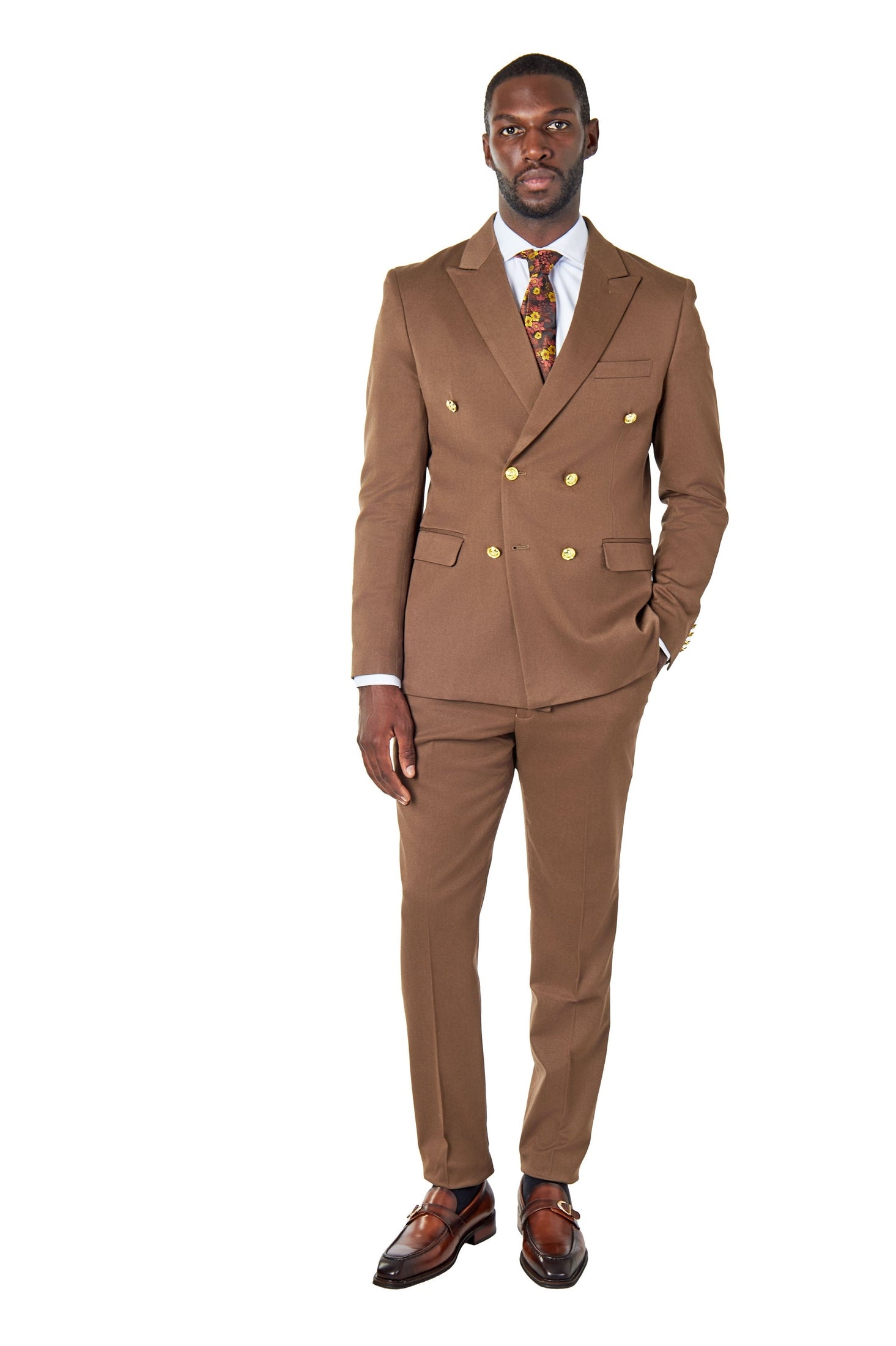 EZRA – Brown Tailored Fit Double Breasted Suit Jacket