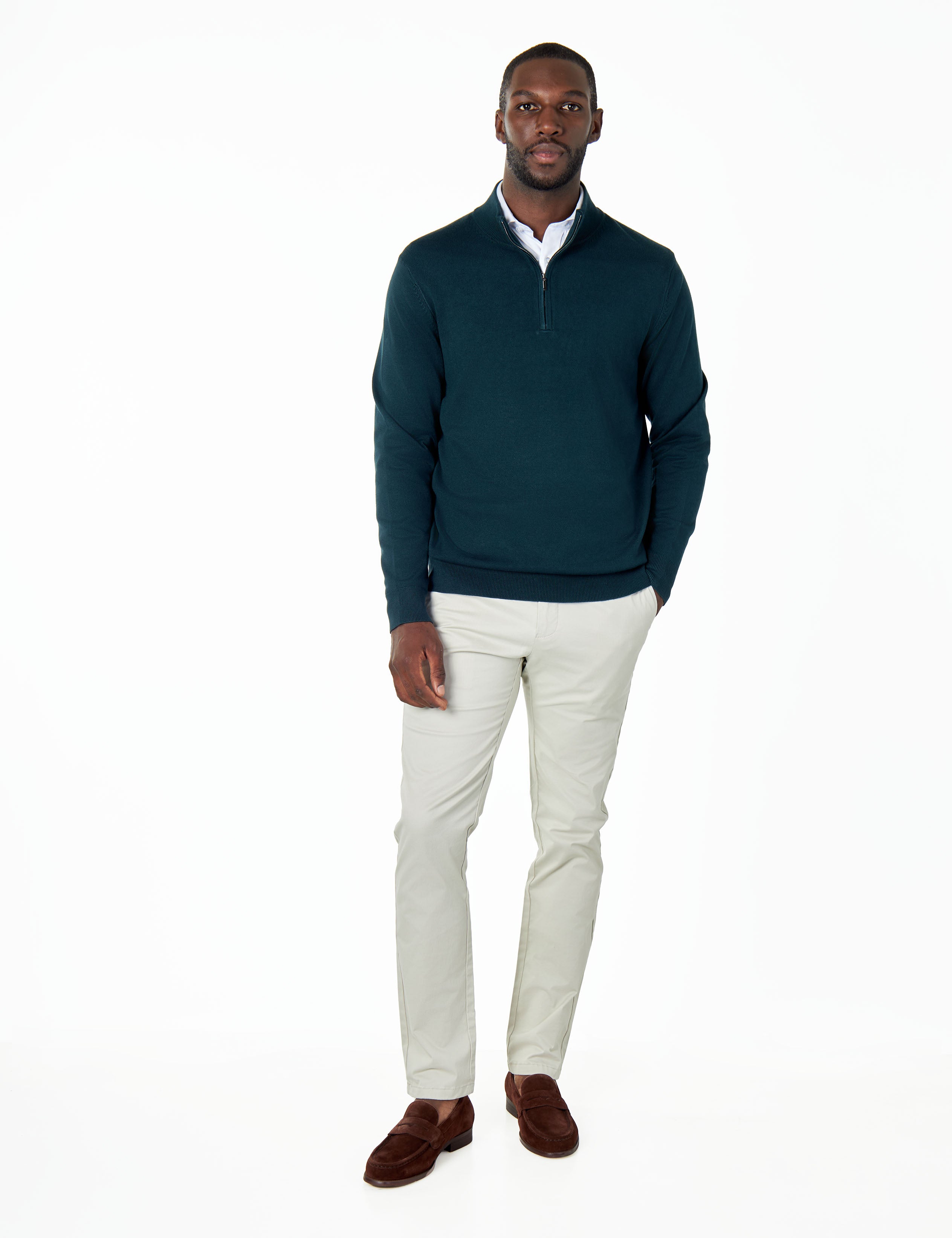 GREEN 100% COTTON KNIT ZIP NECK JUMPER