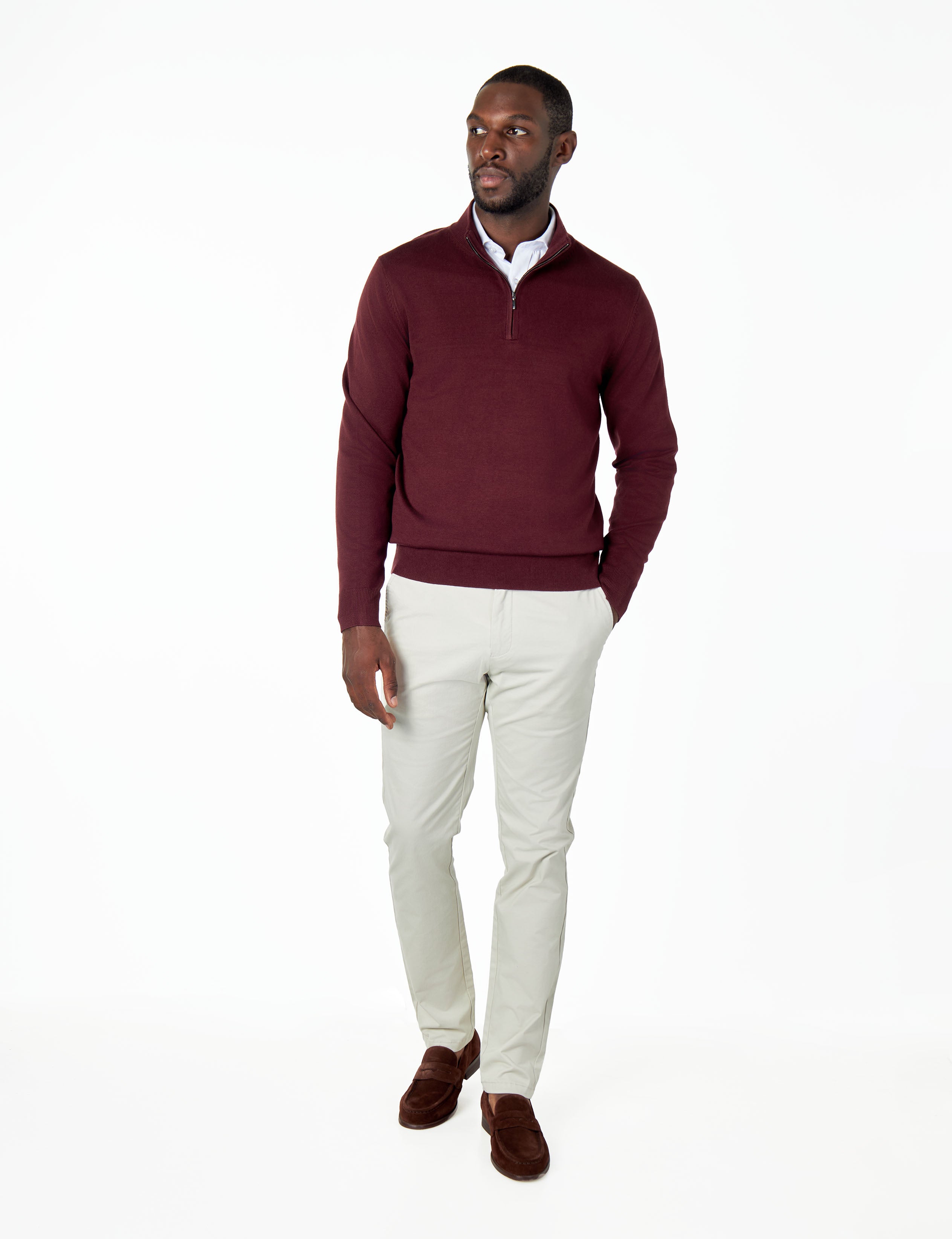 MAROON 100% COTTON KNIT ZIP NECK JUMPER