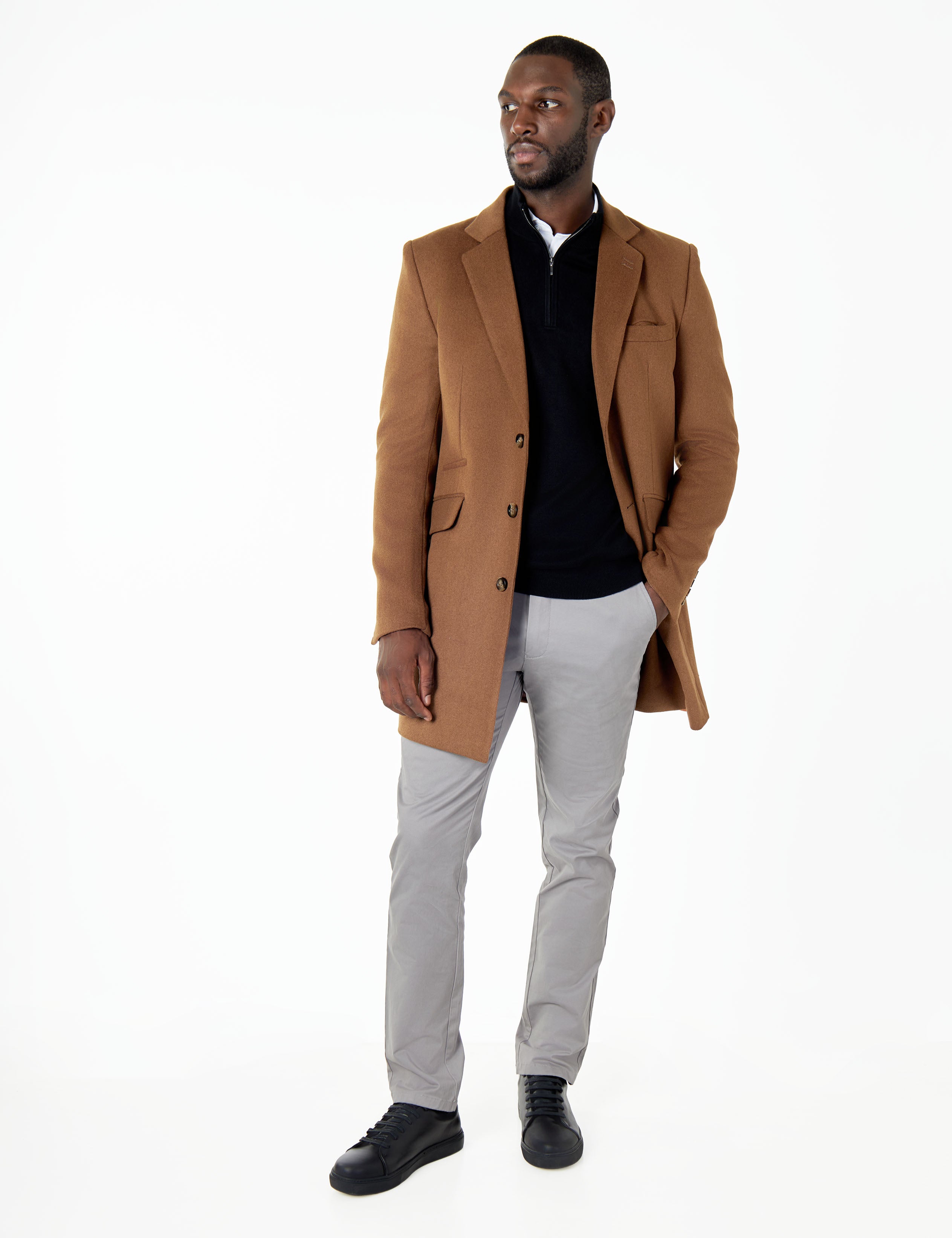 NATE - TAN LONG WOOL BLEND OVERCOAT