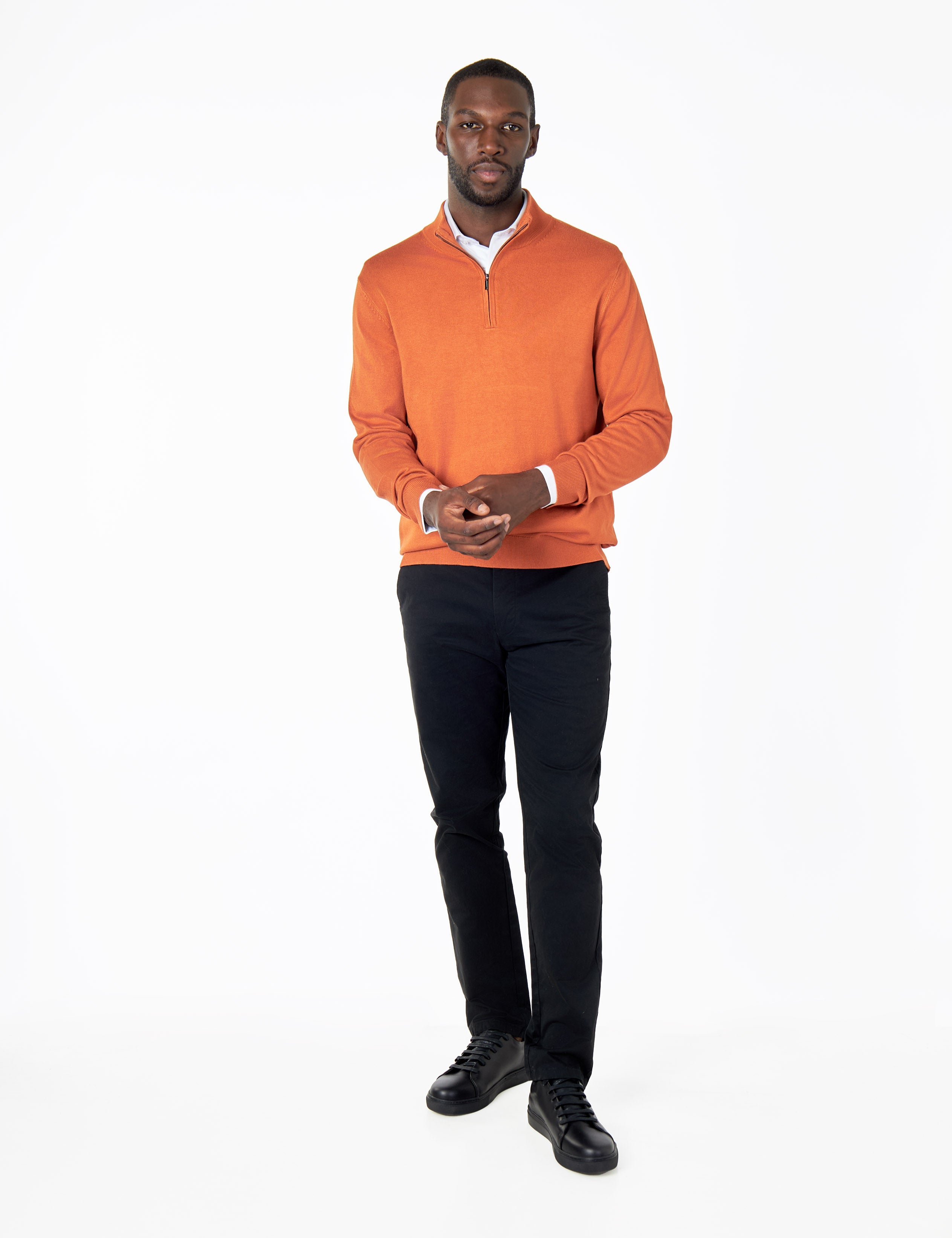 ORANGE 100% COTTON KNIT ZIP NECK JUMPER