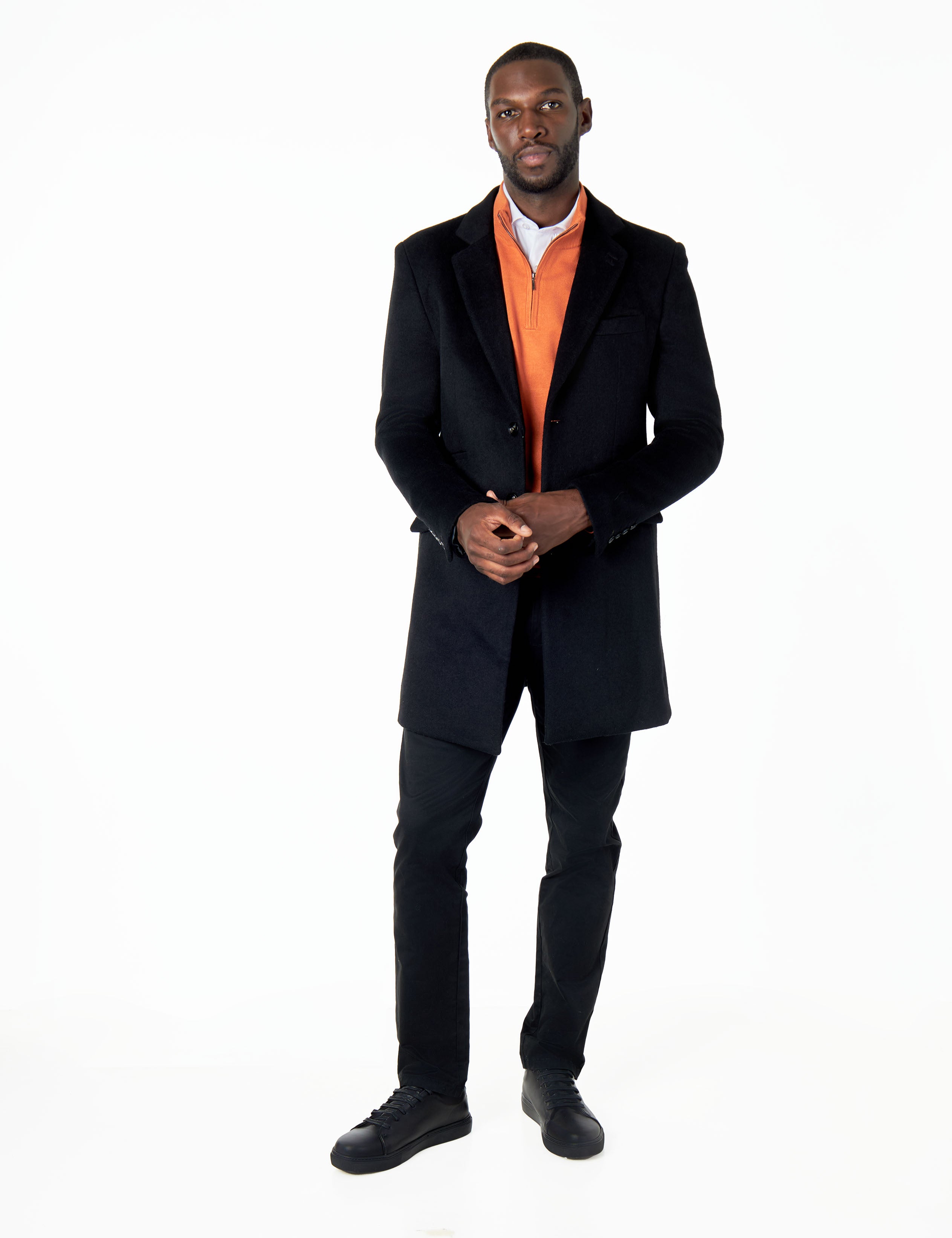 NATE - BLACK WOOL BLEND LONG OVERCOAT