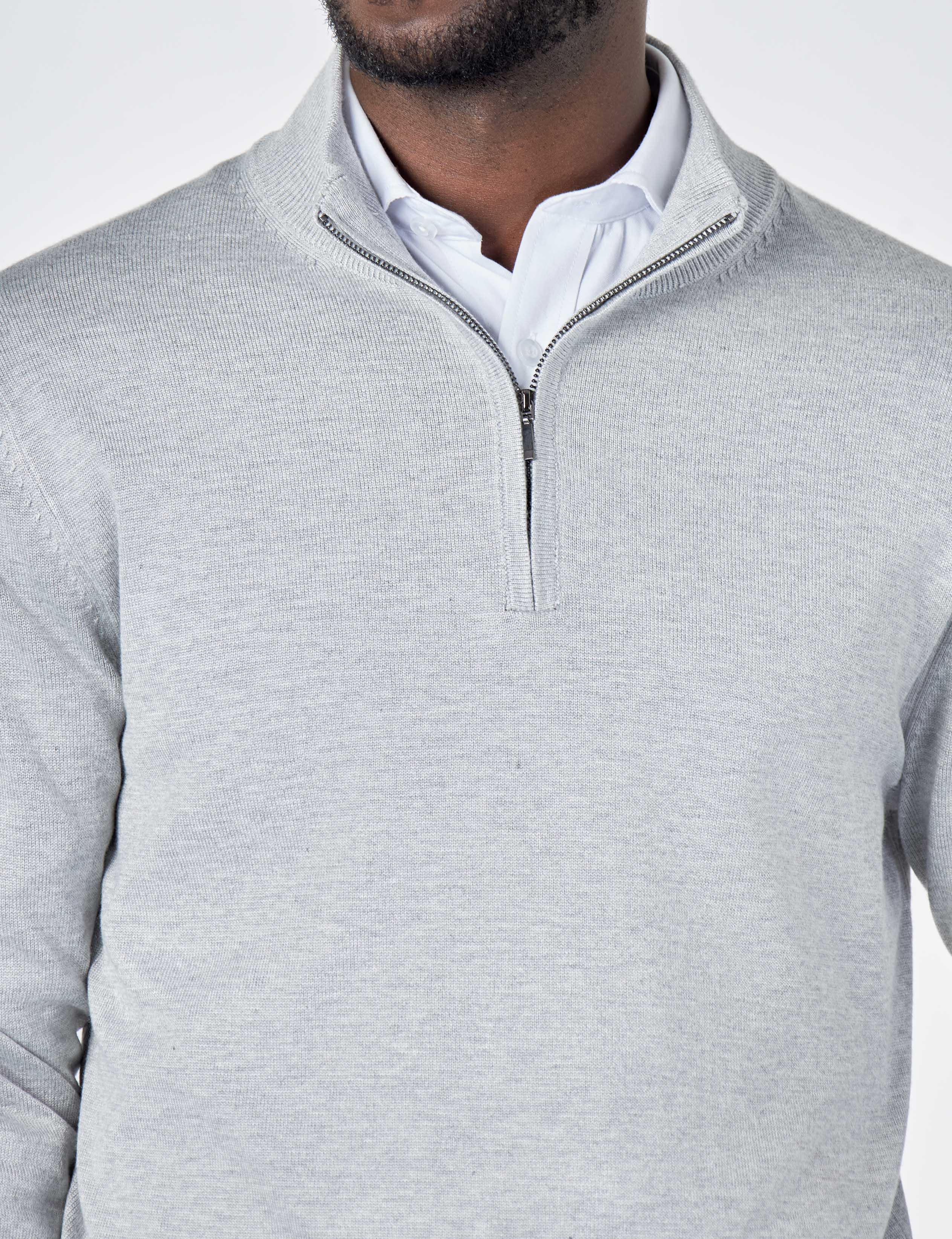 GREY 100% COTTON KNIT ZIP NECK JUMPER