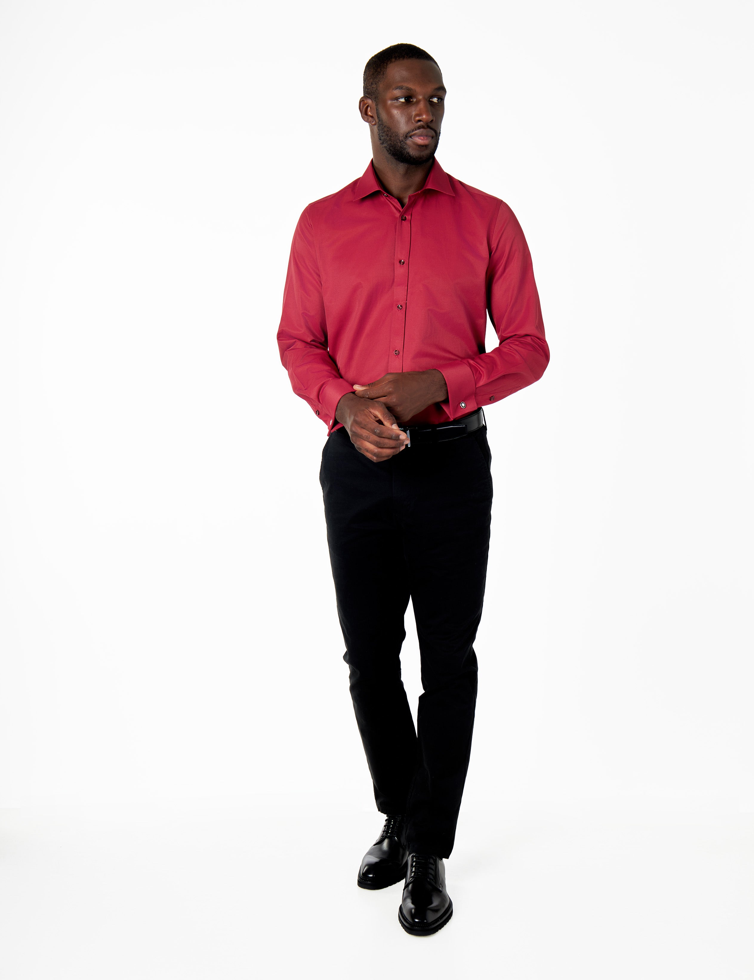 CLASSIC BURGUNDY DOUBLE CUFF TAILORED FIT SHIRT WITH CUFFLINKS