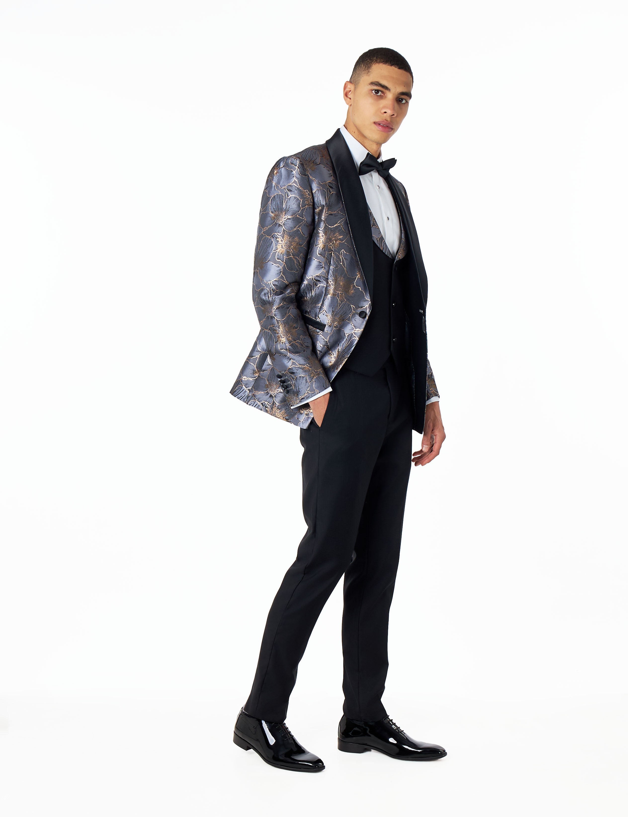 JASON - GREY BLUE FLORAL PRINTED PARTY 3 PIECE SUIT