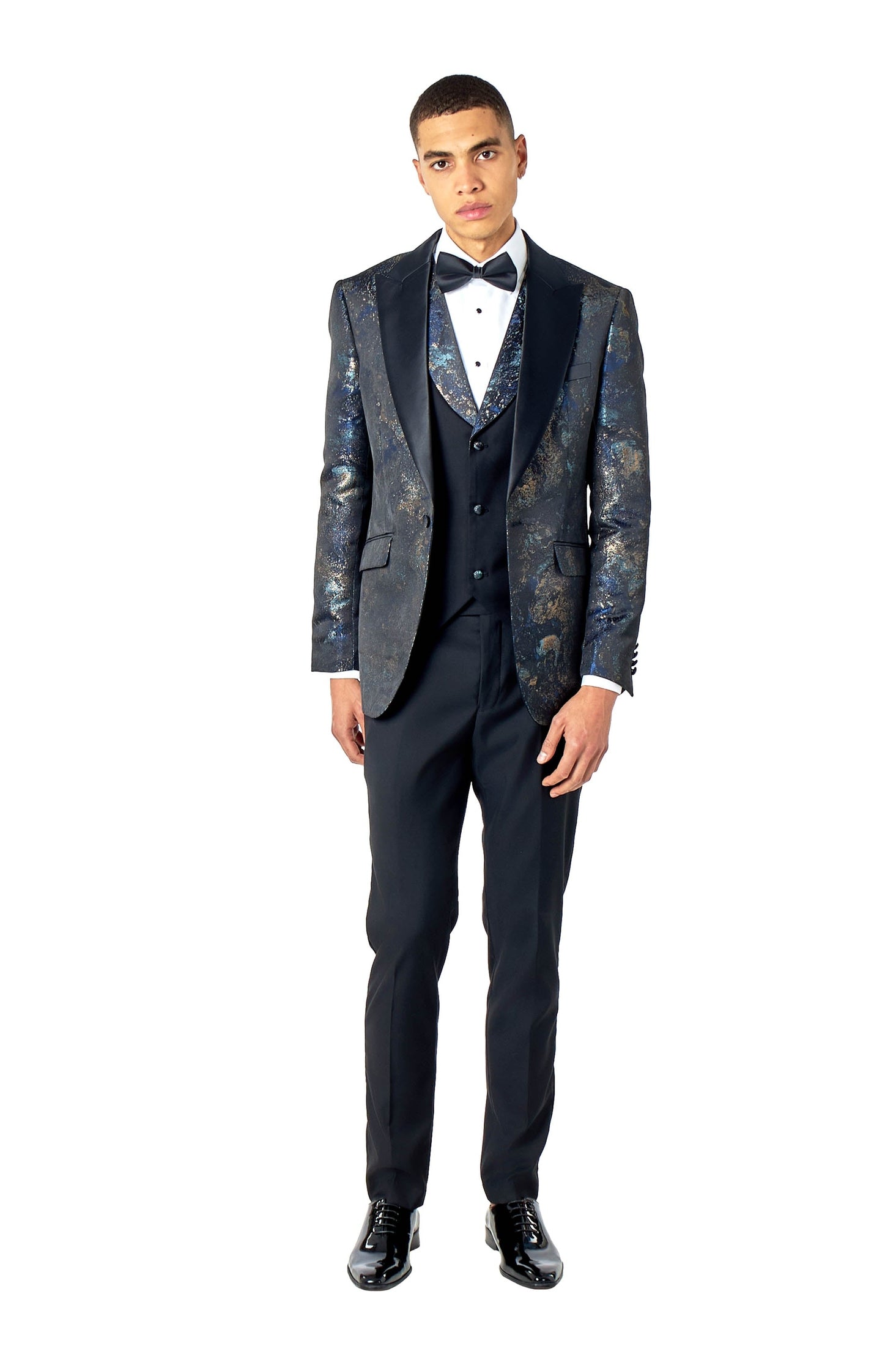 ALINO – BLACK BLUE PRINTED TUXEDO DINNER JACKET