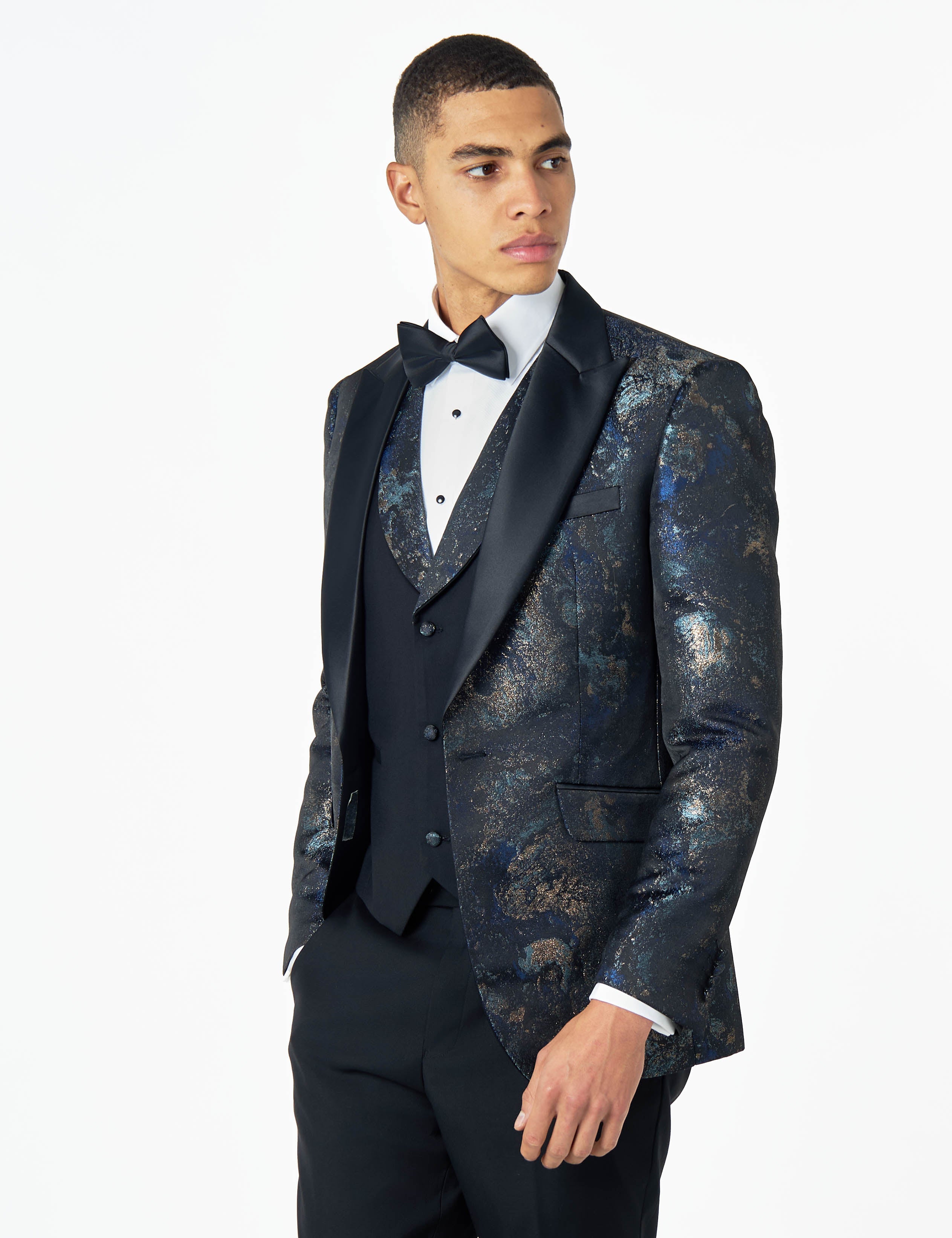 ALINO – BLACK BLUE PRINTED TUXEDO DINNER JACKET