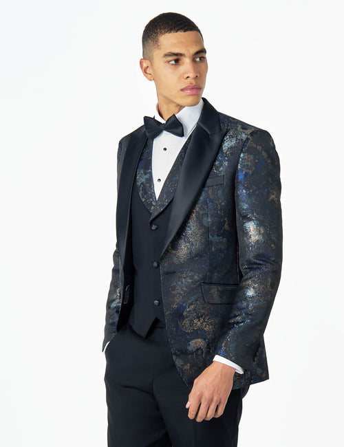 ALINO – BLACK BLUE PRINTED TUXEDO DINNER JACKET