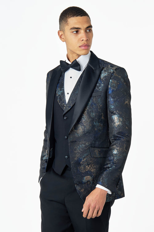 ALINO – BLACK BLUE PRINTED TUXEDO DINNER JACKET