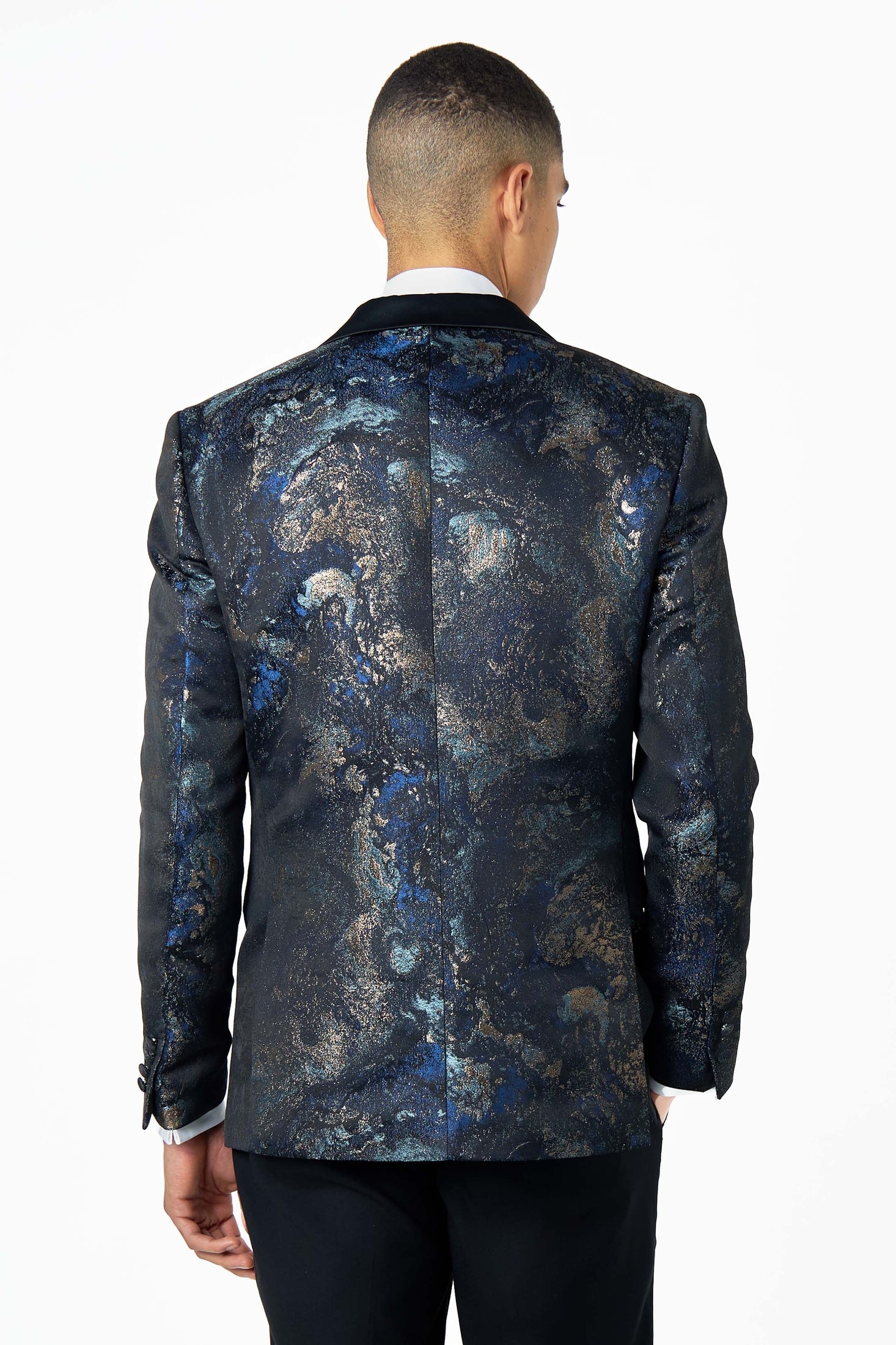 ALINO – BLACK BLUE PRINTED TUXEDO DINNER JACKET
