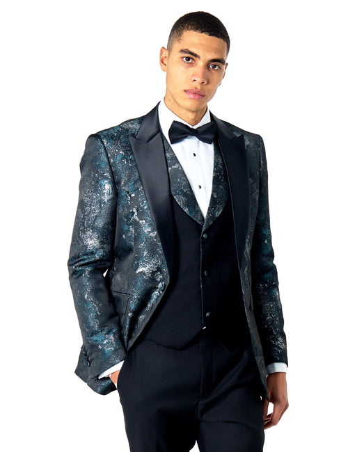 ALINO – TUXEDO DINNER JACKET IN GREEN SILVER PRINTED
