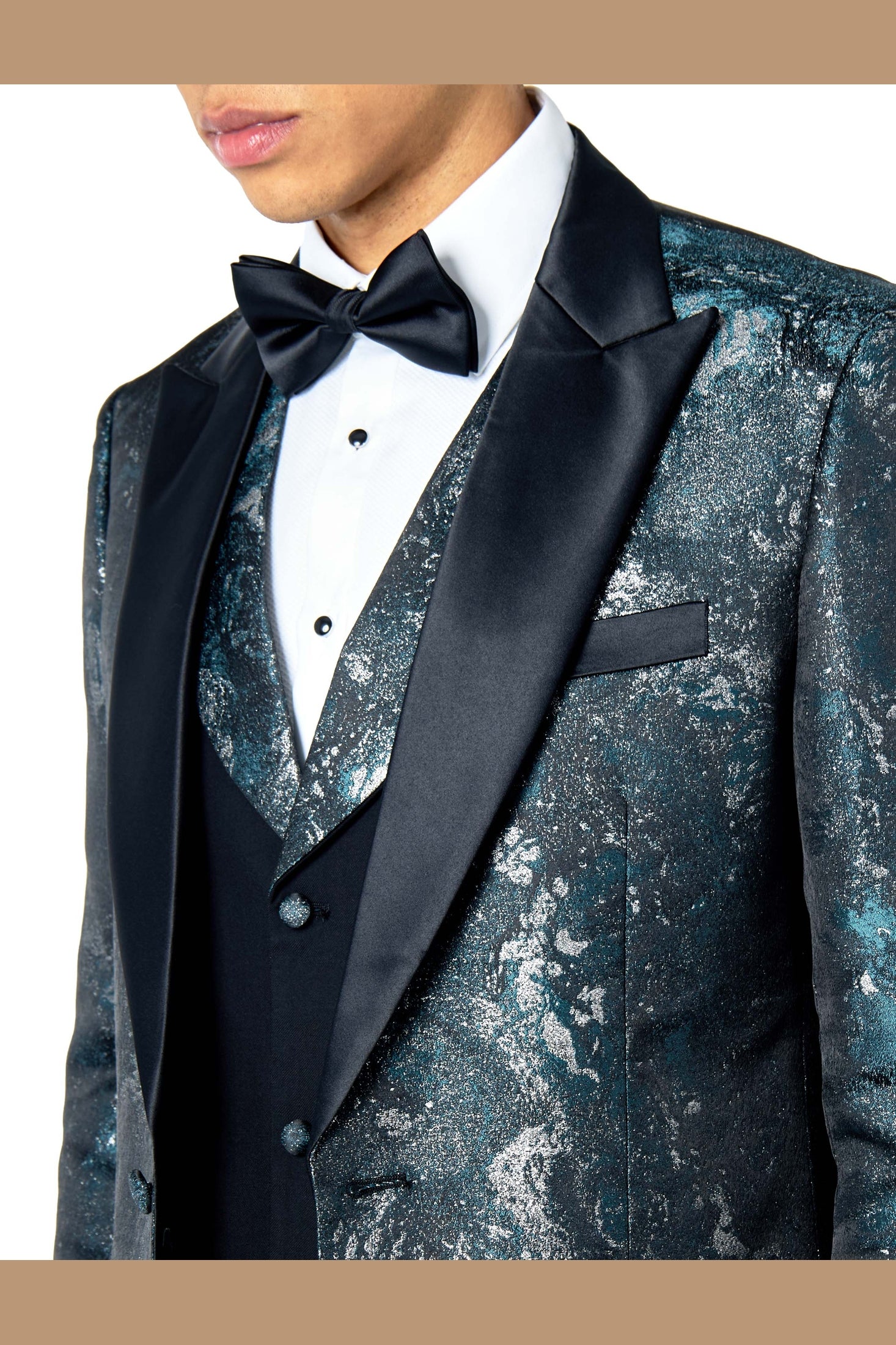 ALINO – TUXEDO DINNER JACKET IN GREEN SILVER PRINTED