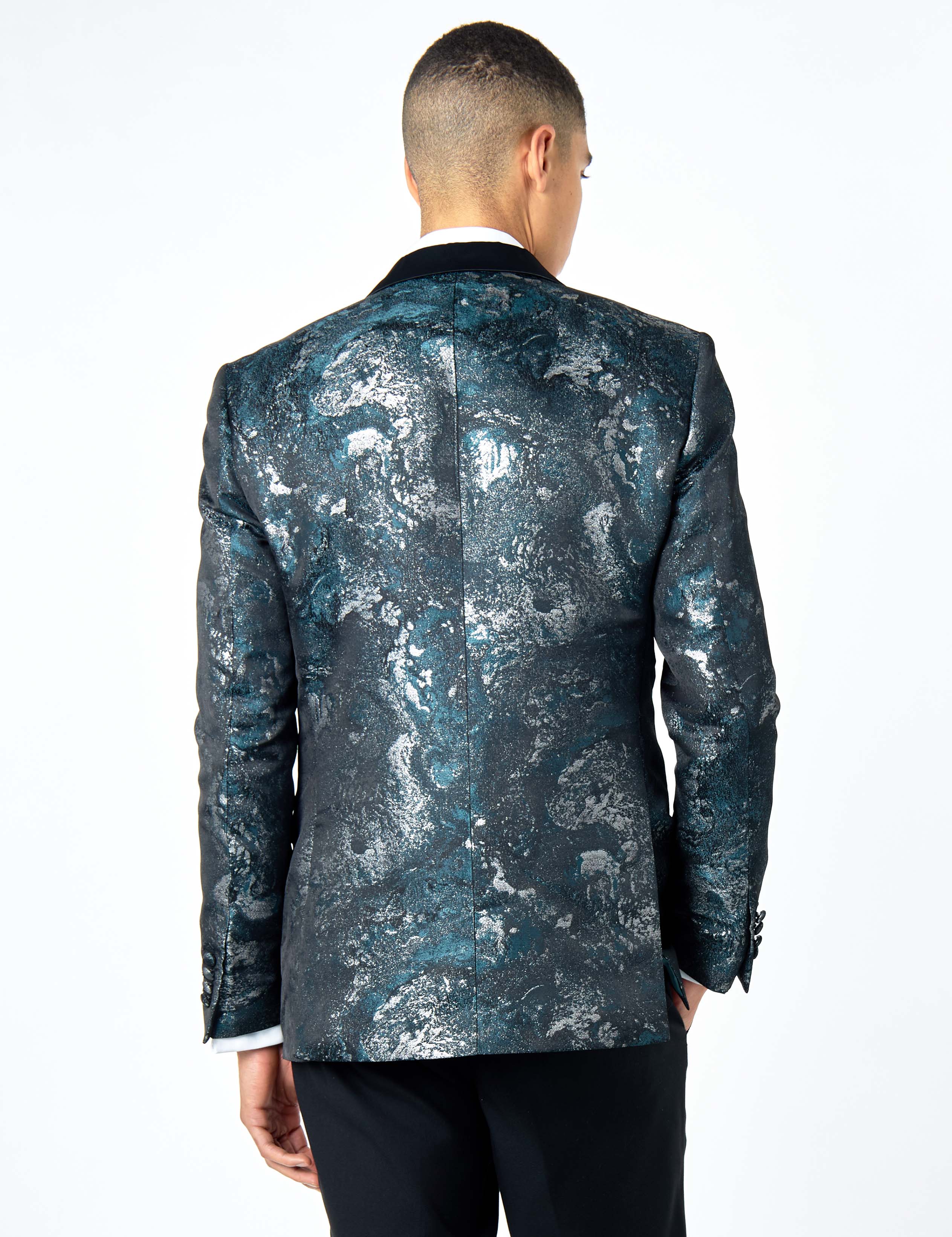 ALINO – TUXEDO DINNER JACKET IN GREEN SILVER PRINTED