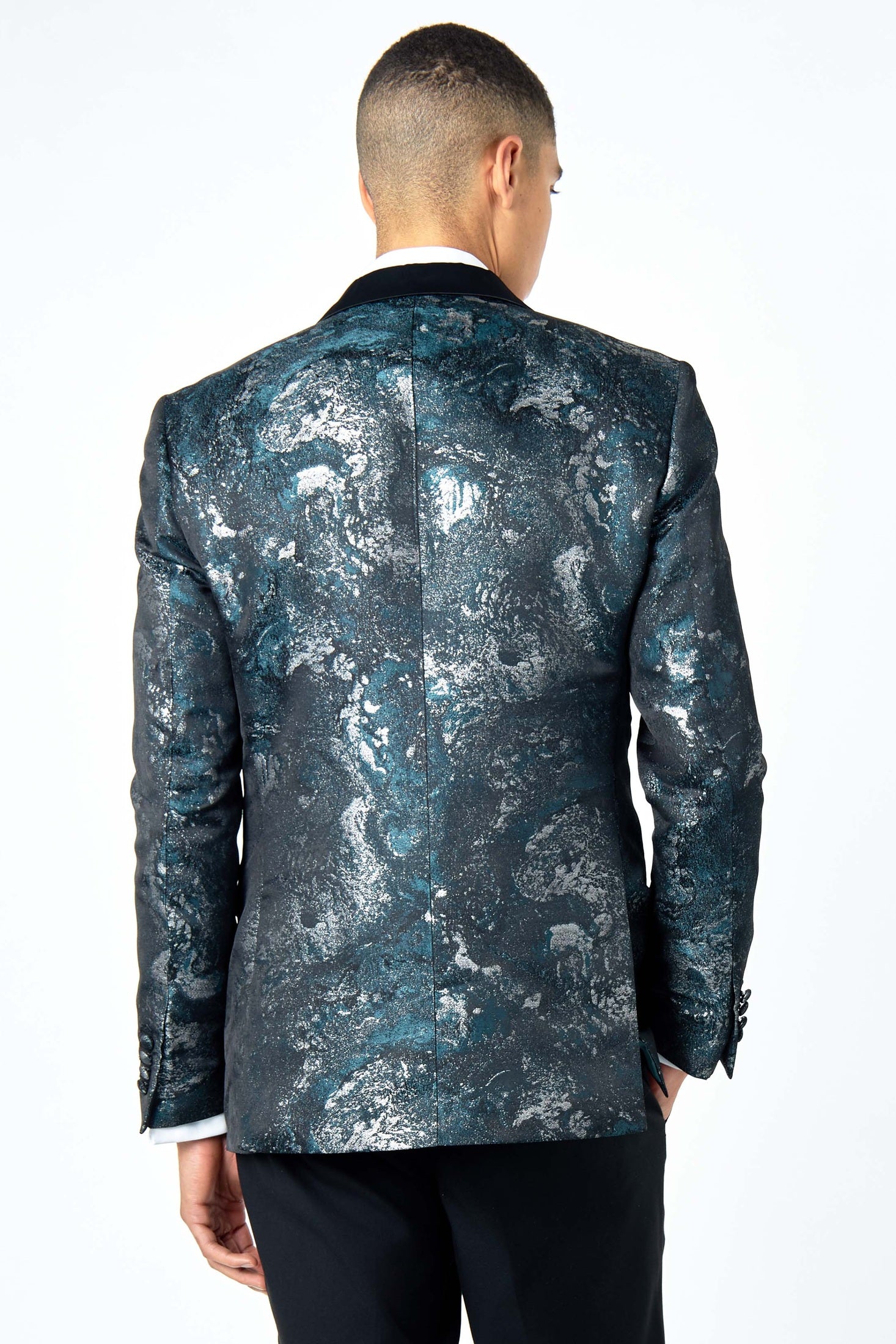 ALINO – TUXEDO DINNER JACKET IN GREEN SILVER PRINTED