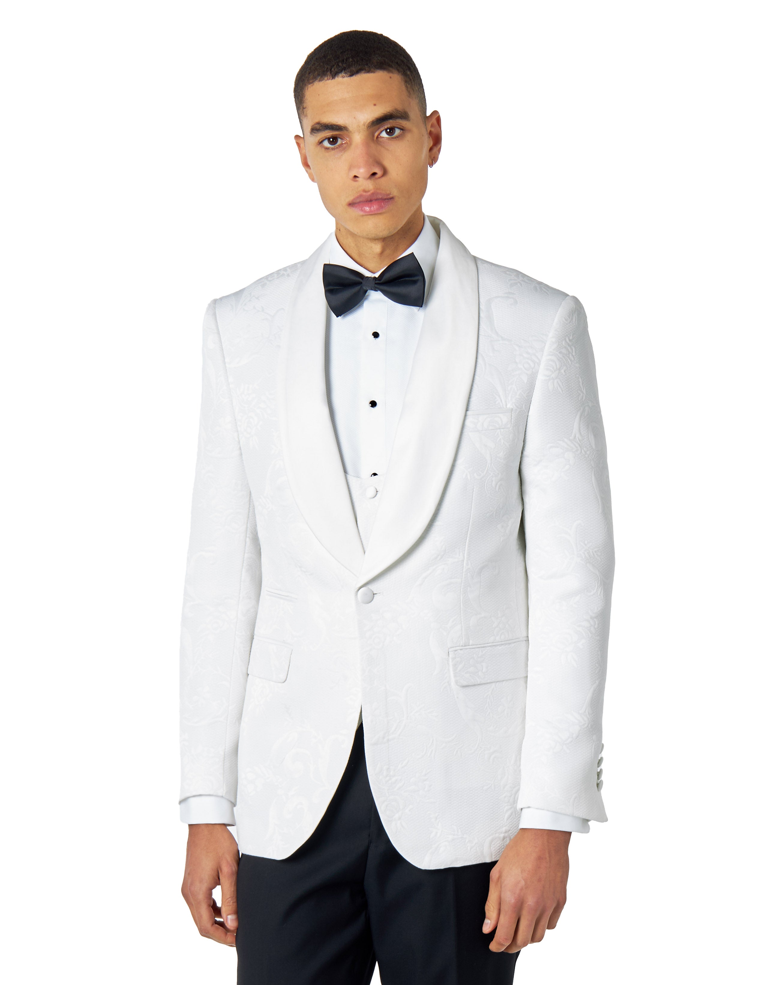 HENRY – WHITE 3 PIECE TUXEDO SUIT DAMASK FLOCKED JACQUARD PRINTED