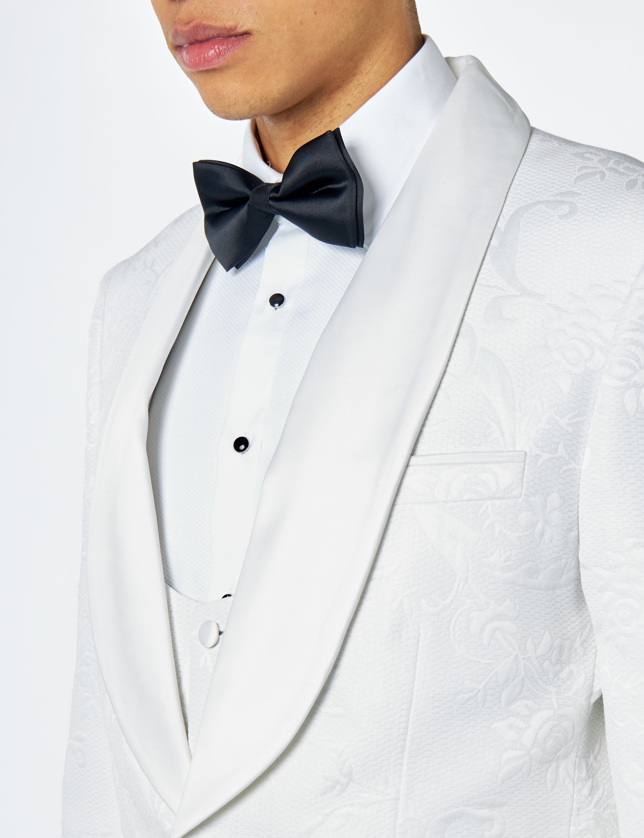 HENRY – WHITE 3 PIECE TUXEDO SUIT DAMASK FLOCKED JACQUARD PRINTED