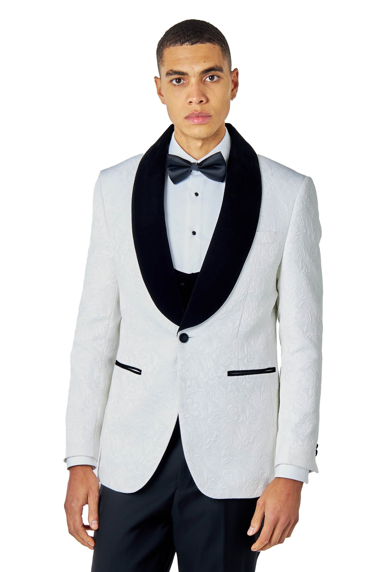 ARCHIE – WHITE TUXEDO JACKET DAMASK JACQUARD PRINTED