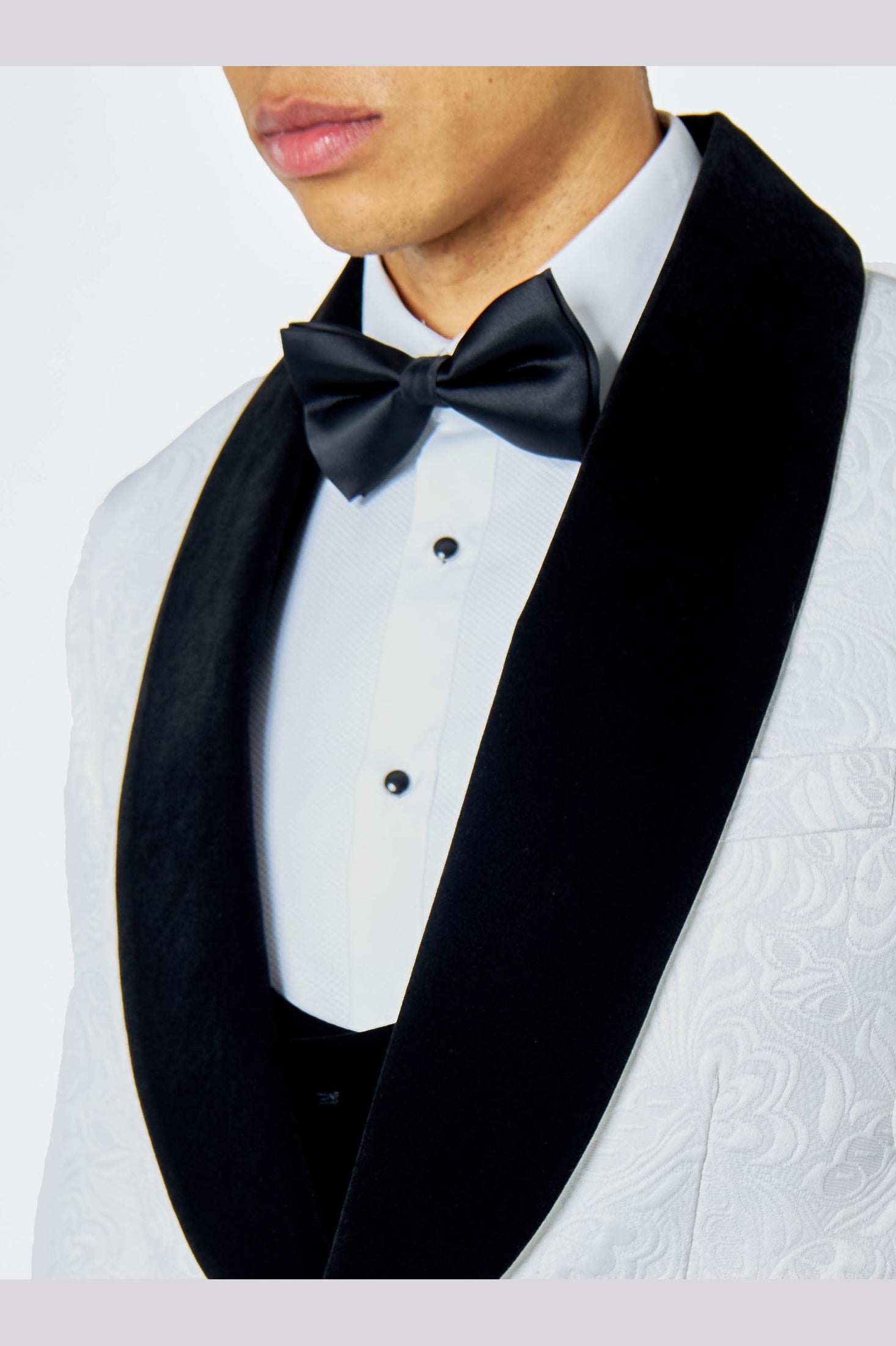 ARCHIE – WHITE TUXEDO JACKET DAMASK JACQUARD PRINTED