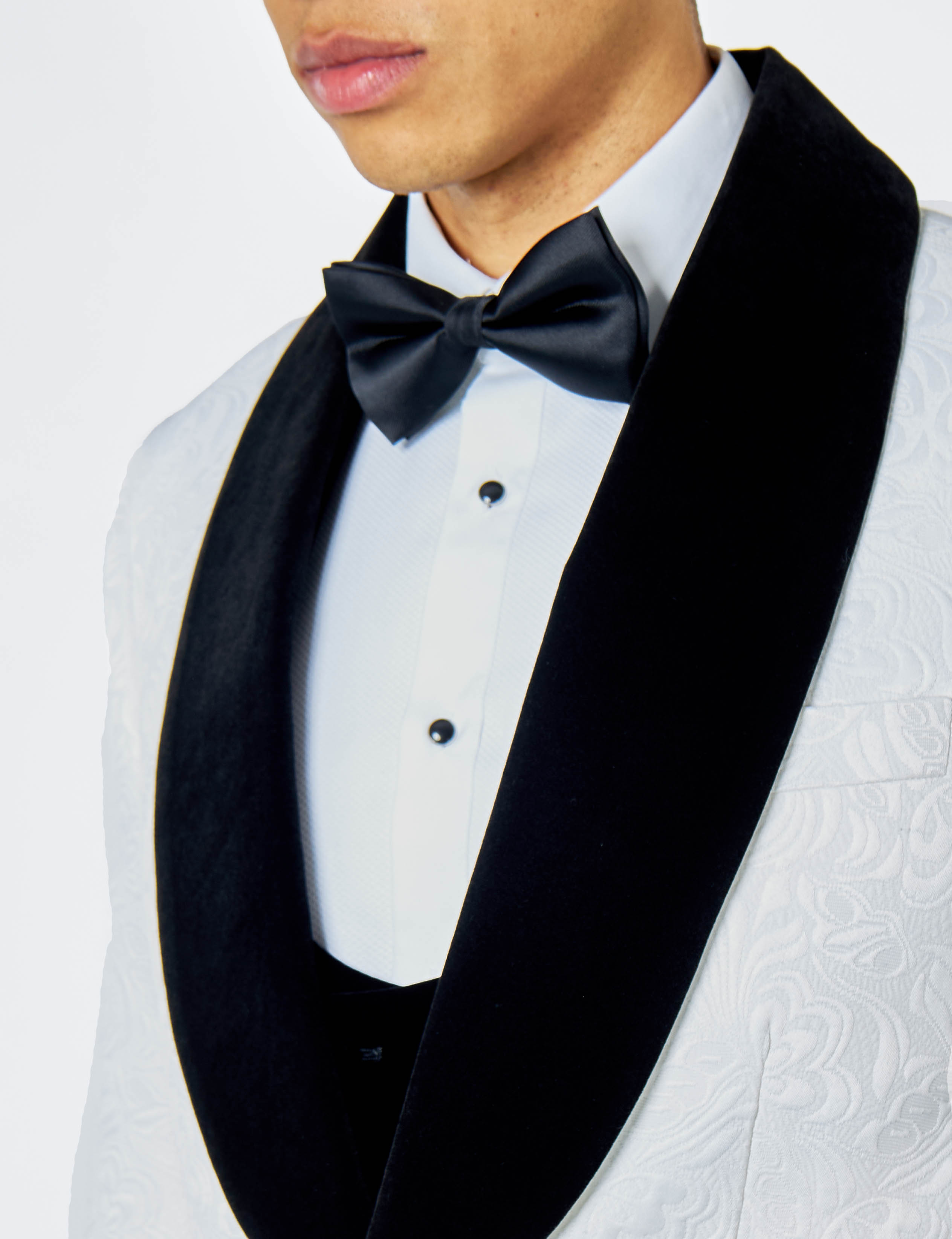 ARCHIE – White3 Piece Tuxedo Suit Damask Jacquard Print