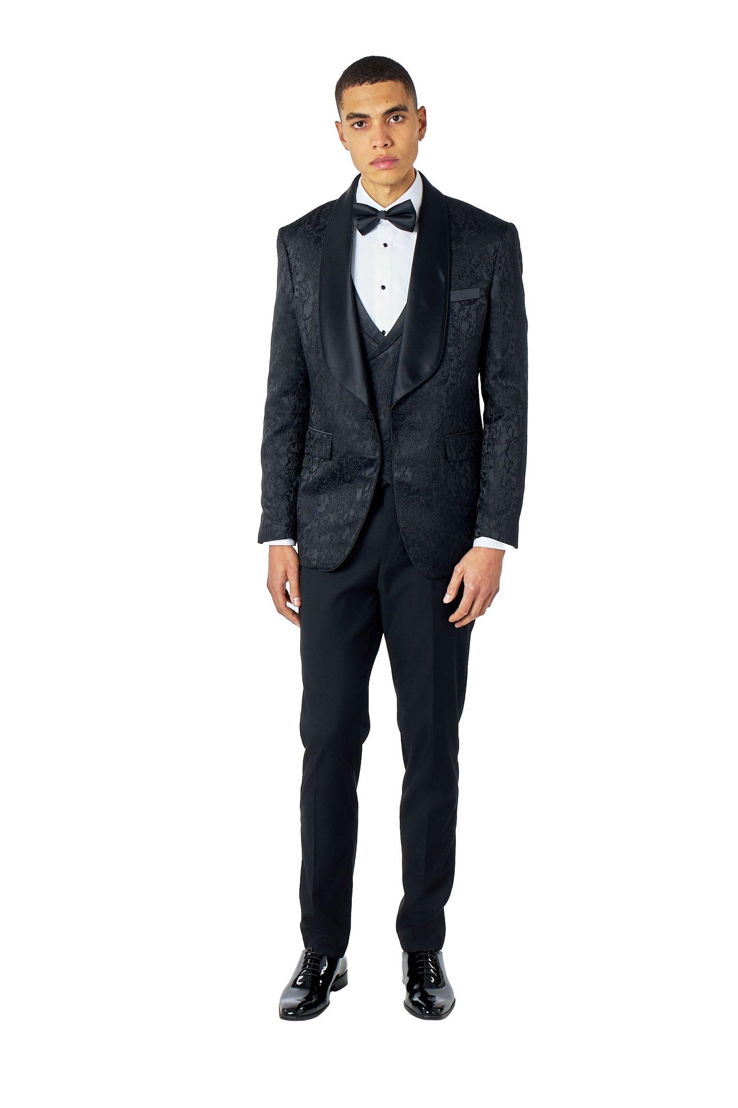LOUIS – TUXEDO JACKET IN BLACK IN DAMASK PRINT