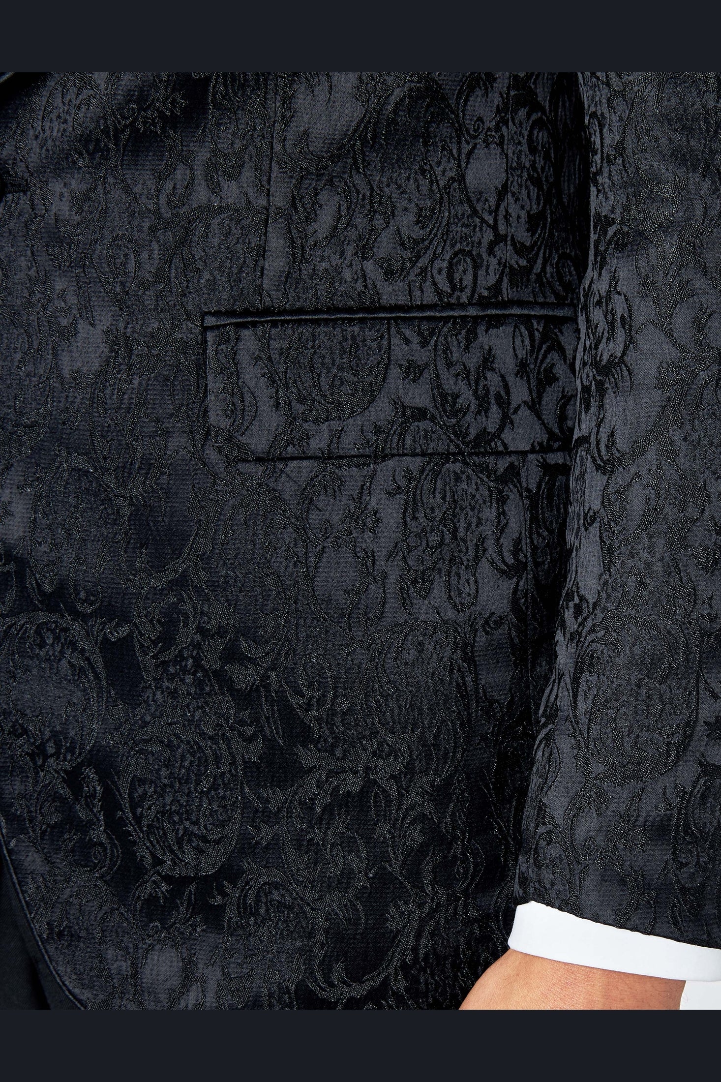 LOUIS – TUXEDO JACKET IN BLACK IN DAMASK PRINT