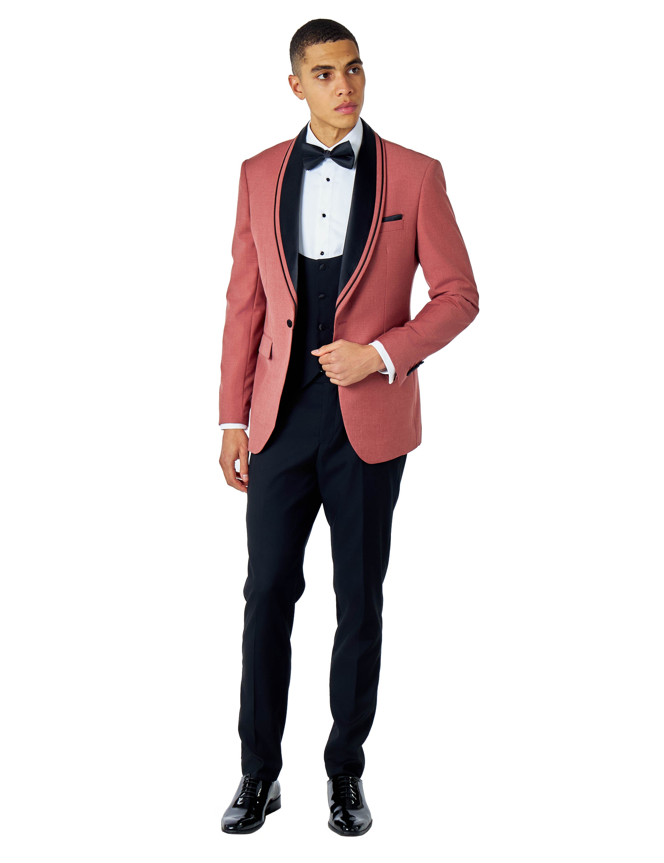 GREG – THREE PIECE WEDDING TUXEDO SUIT IN PINK/BLACK