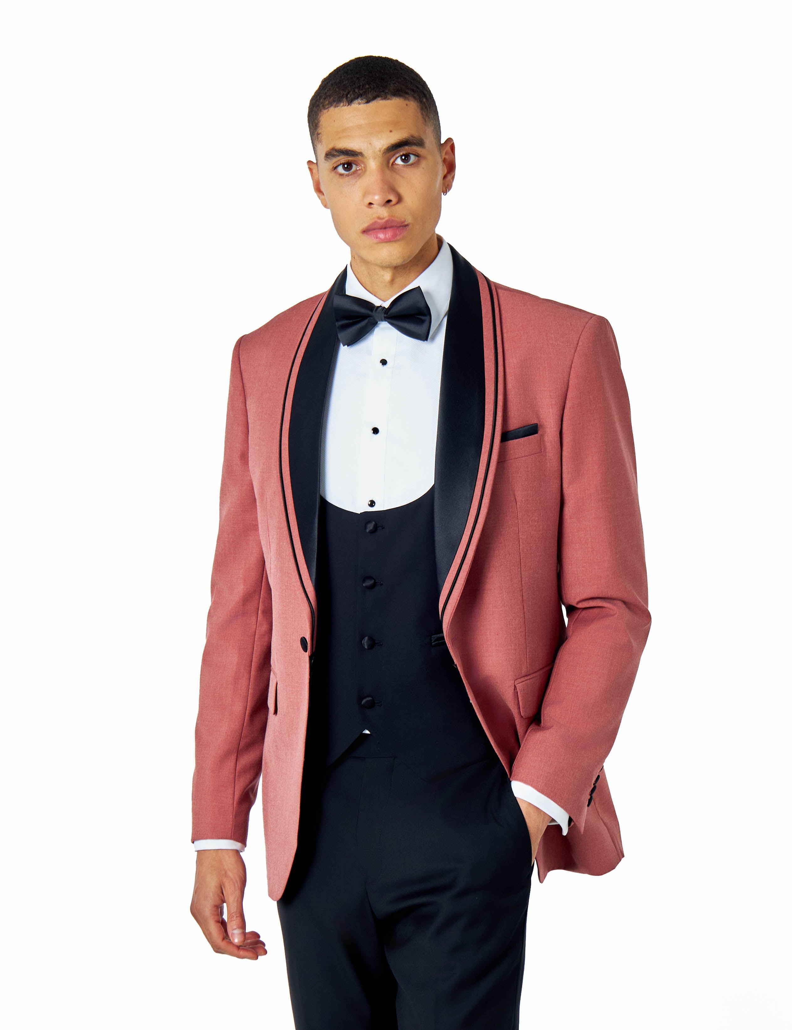 GREG – THREE PIECE WEDDING TUXEDO SUIT IN PINK/BLACK