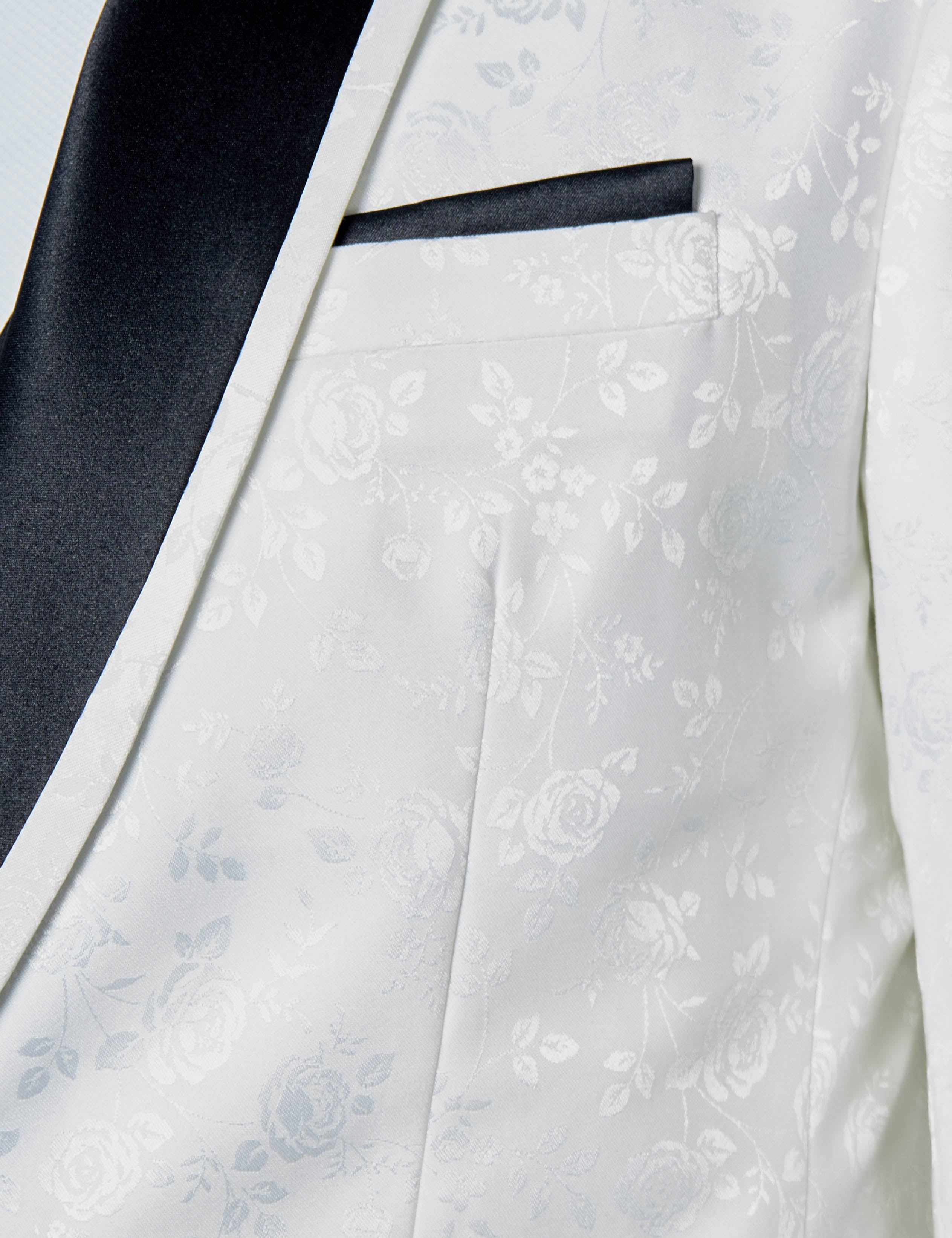 BRUCE – WHITE TUXEDO 3 PIECE SUIT FLORAL PAISLEY PRINT