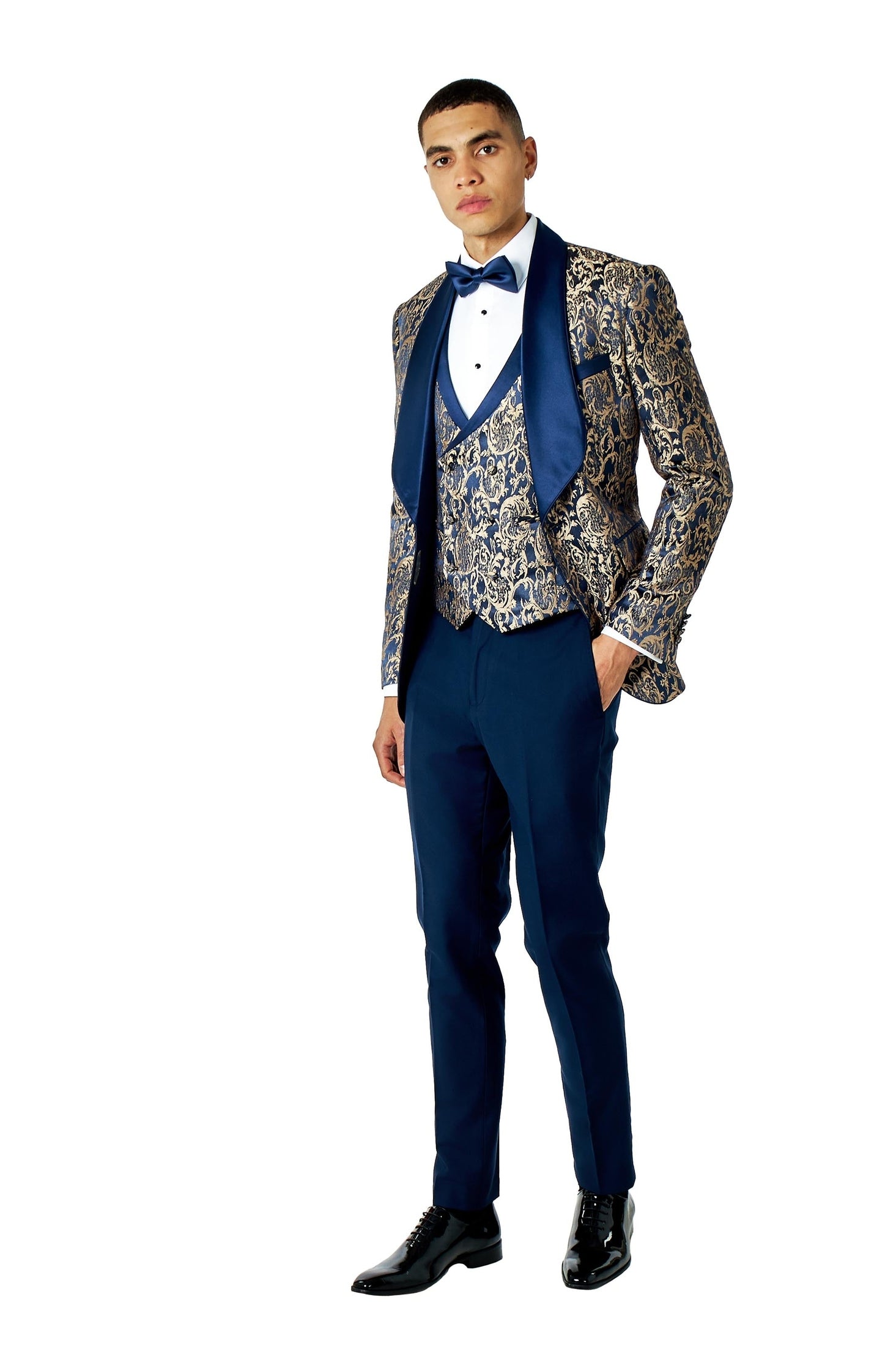 LOUIS – NAVY GOLD JACQUARD PRINT DINNER TUXEDO JACKET