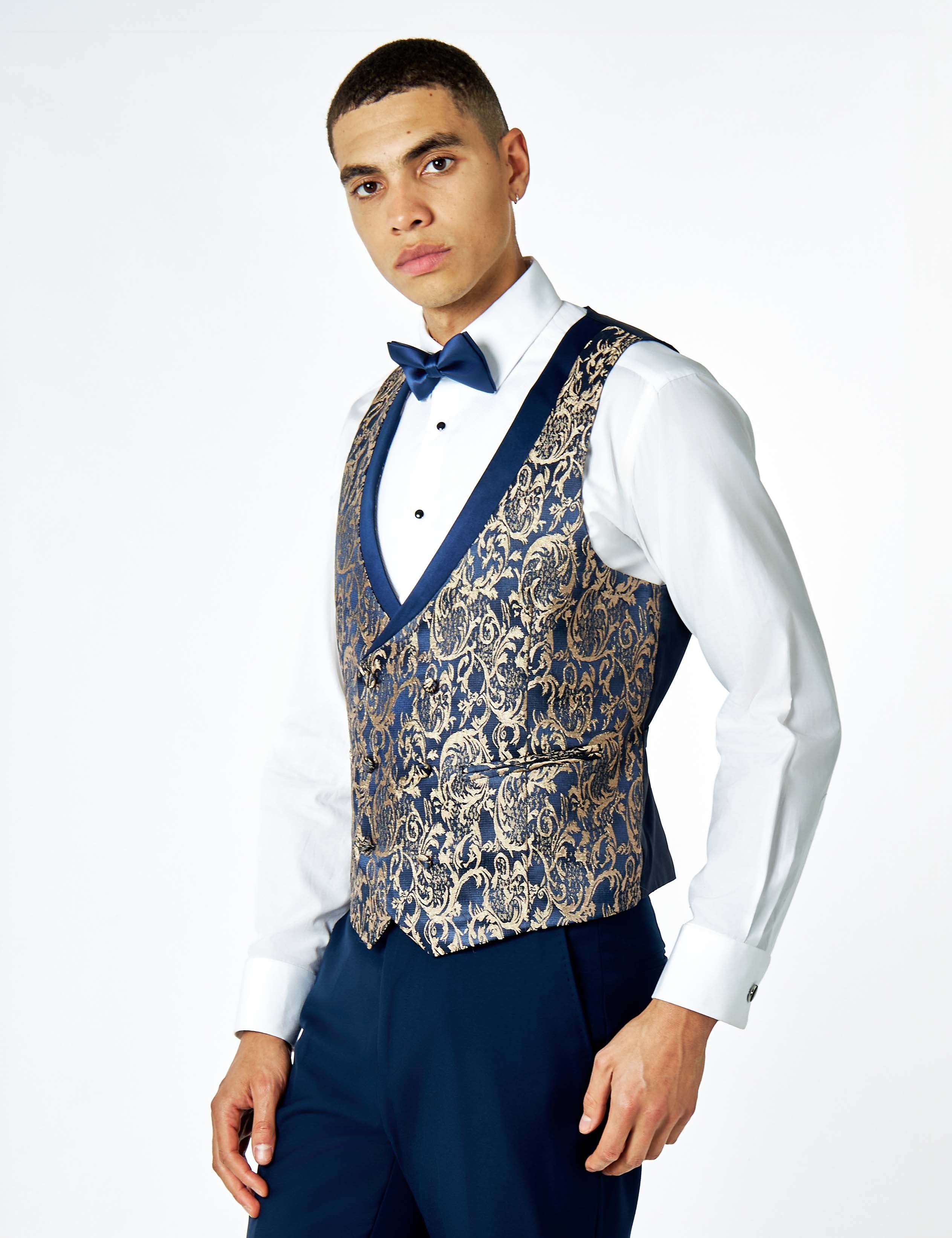 LOUIS – NAVY PAISLEY JACQUARD 3 PIECE WEDDING TUXEDO SUIT