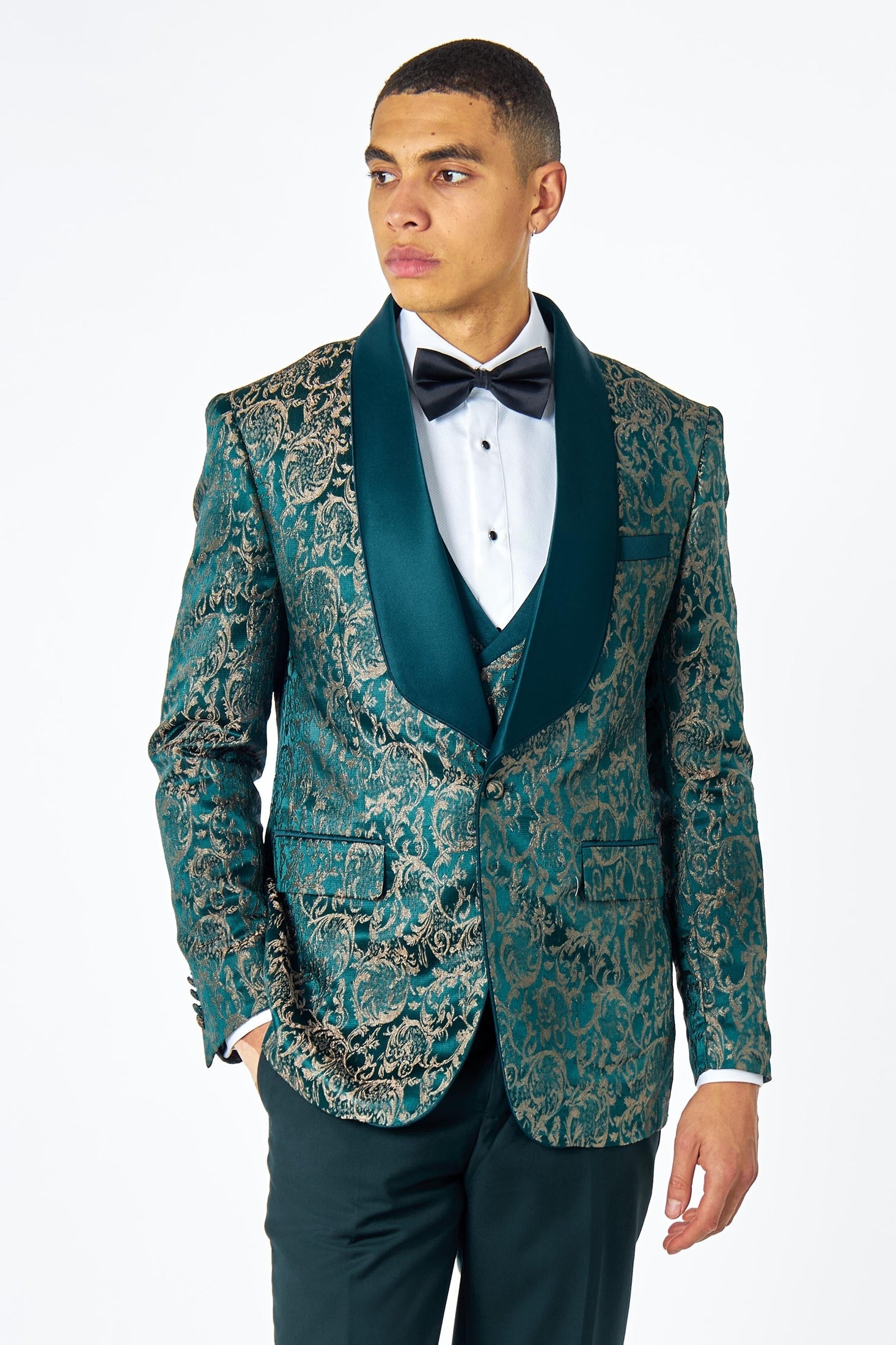 LOUIS – GREEN DINNER TUXEDO JACKET GOLD JACQUARD PRINT