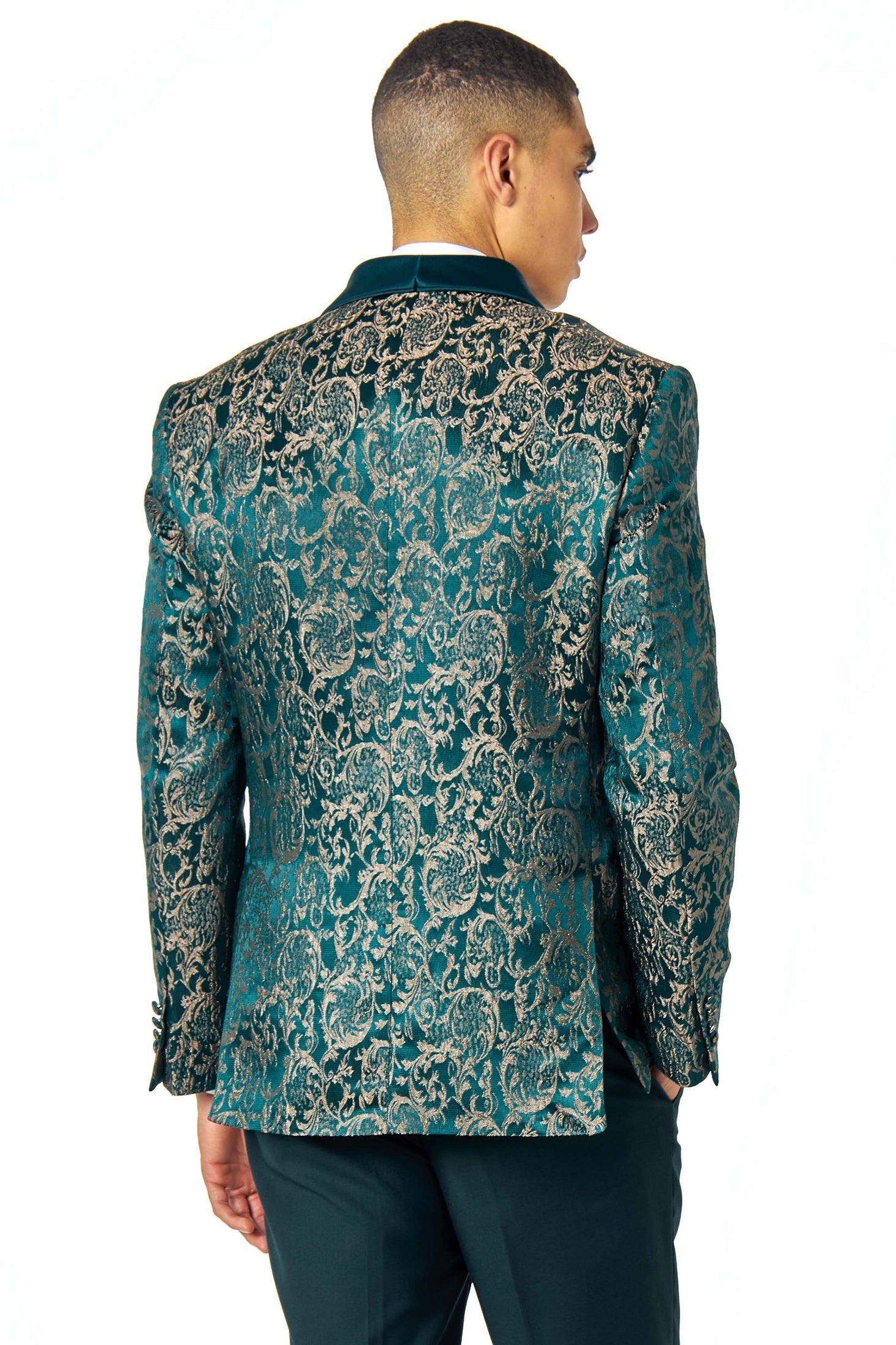 LOUIS – GREEN GOLD DAMASK PRINT 3 PIECE WEDDING TUXEDO SUIT