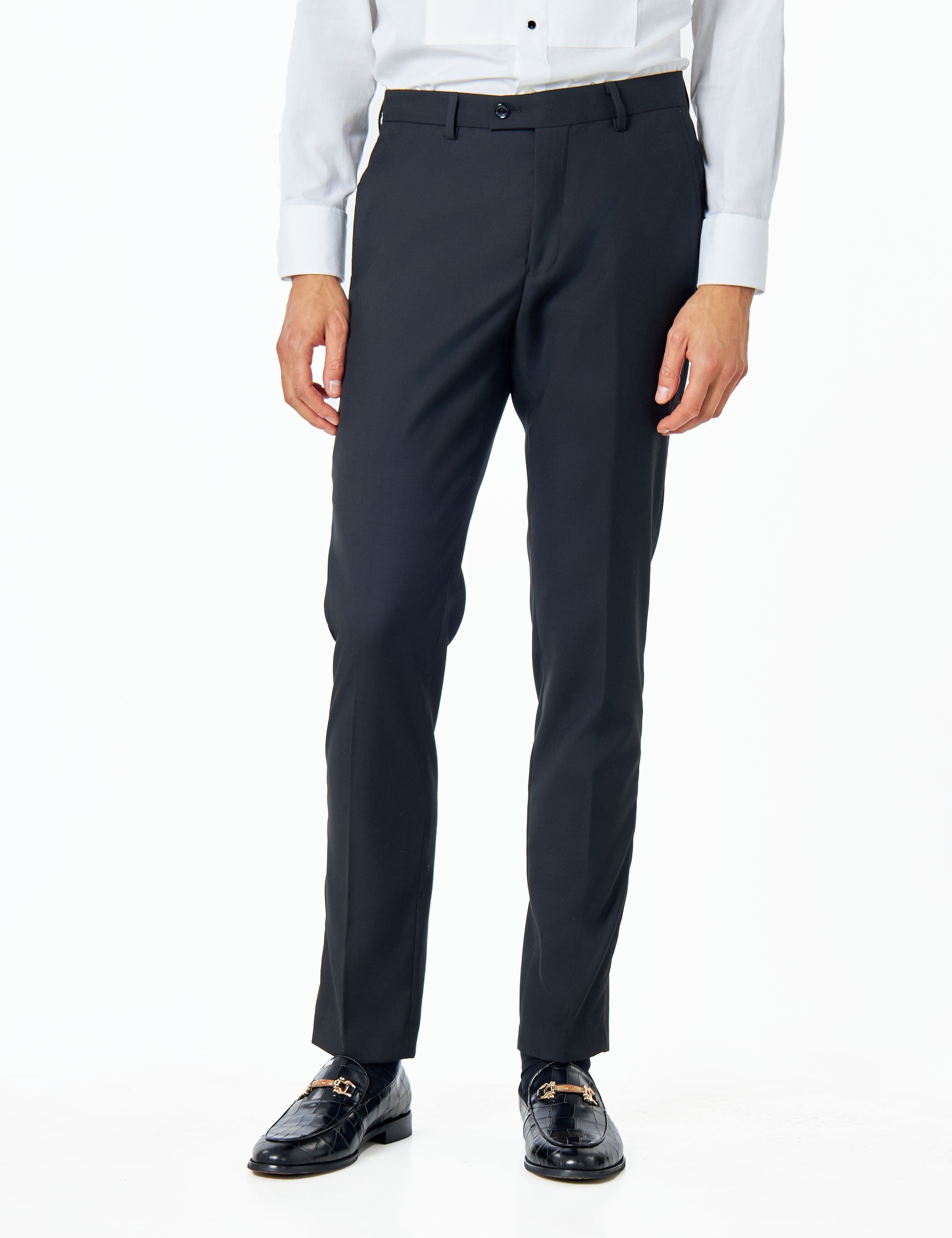 MEN’S PLAIN BLACK SUIT TROUSERS TAILORED FORMAL