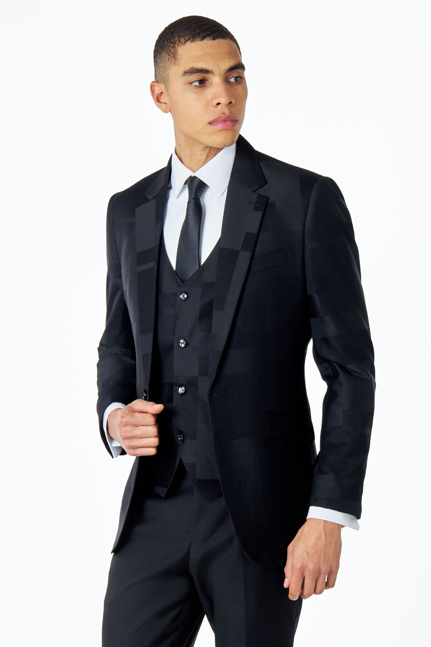 BLACK GEO PATTERN DETAILED SUIT JACKET