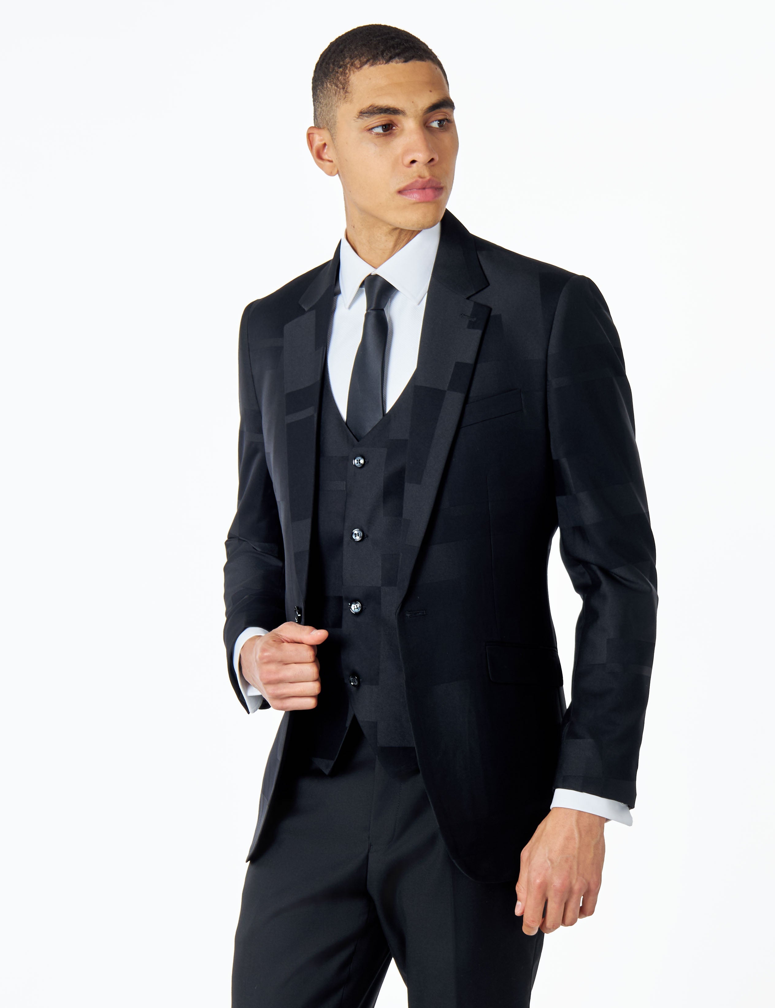 BLACK GEO PATTERN DETAILED 3 PIECE SUIT