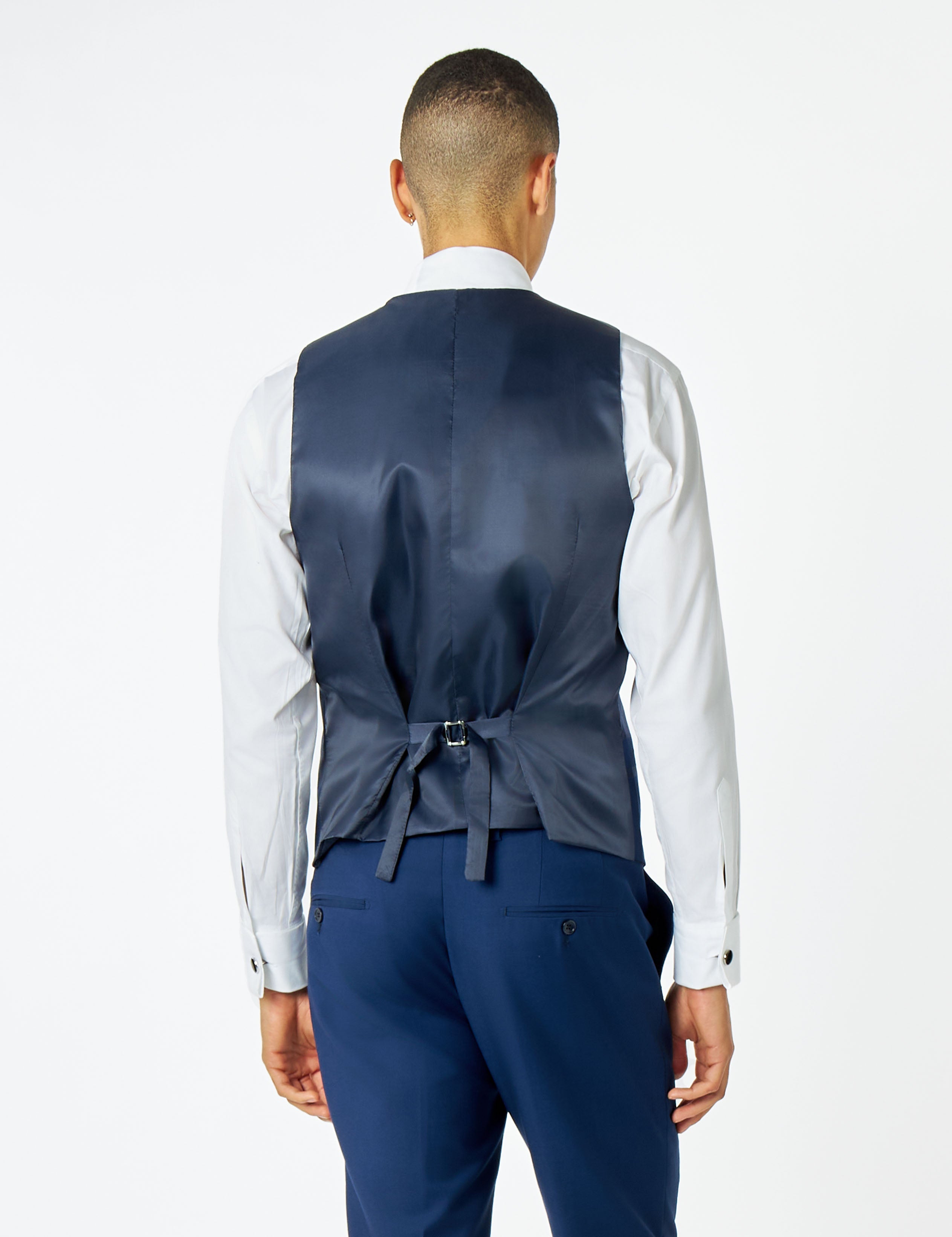 NAVY BLUE SUIT WAISTCOAT GEO PATTERN DETAILED