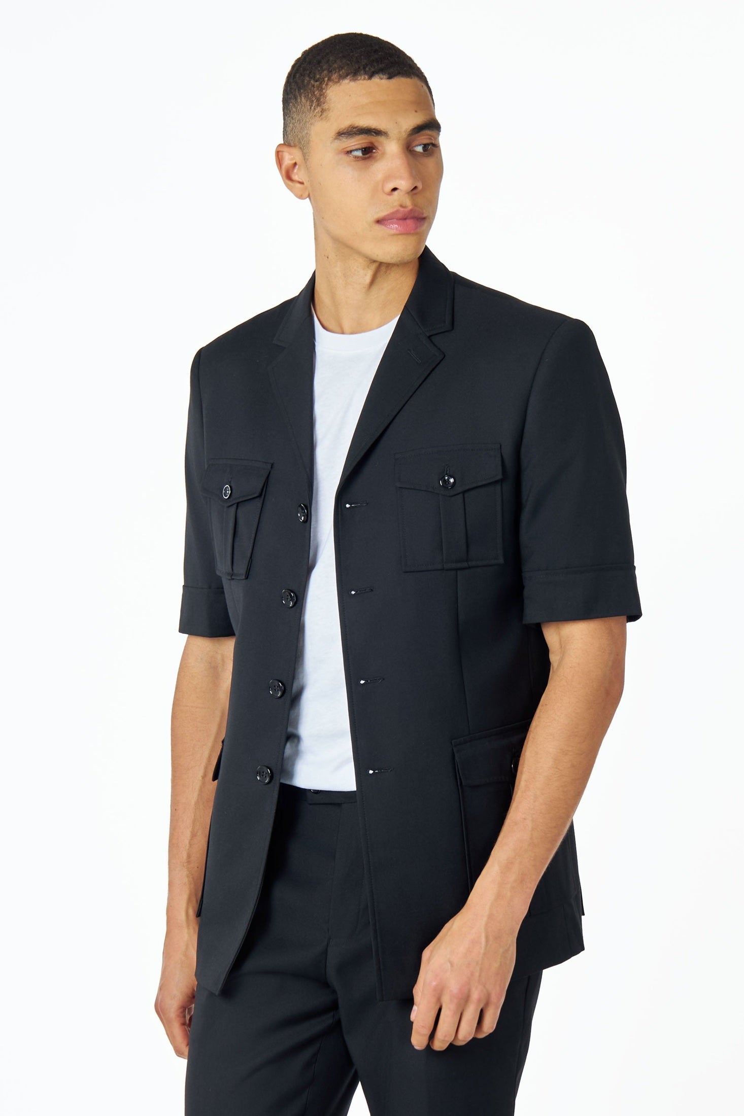 Retro Black 2 Piece Short Sleeve Safari Suit