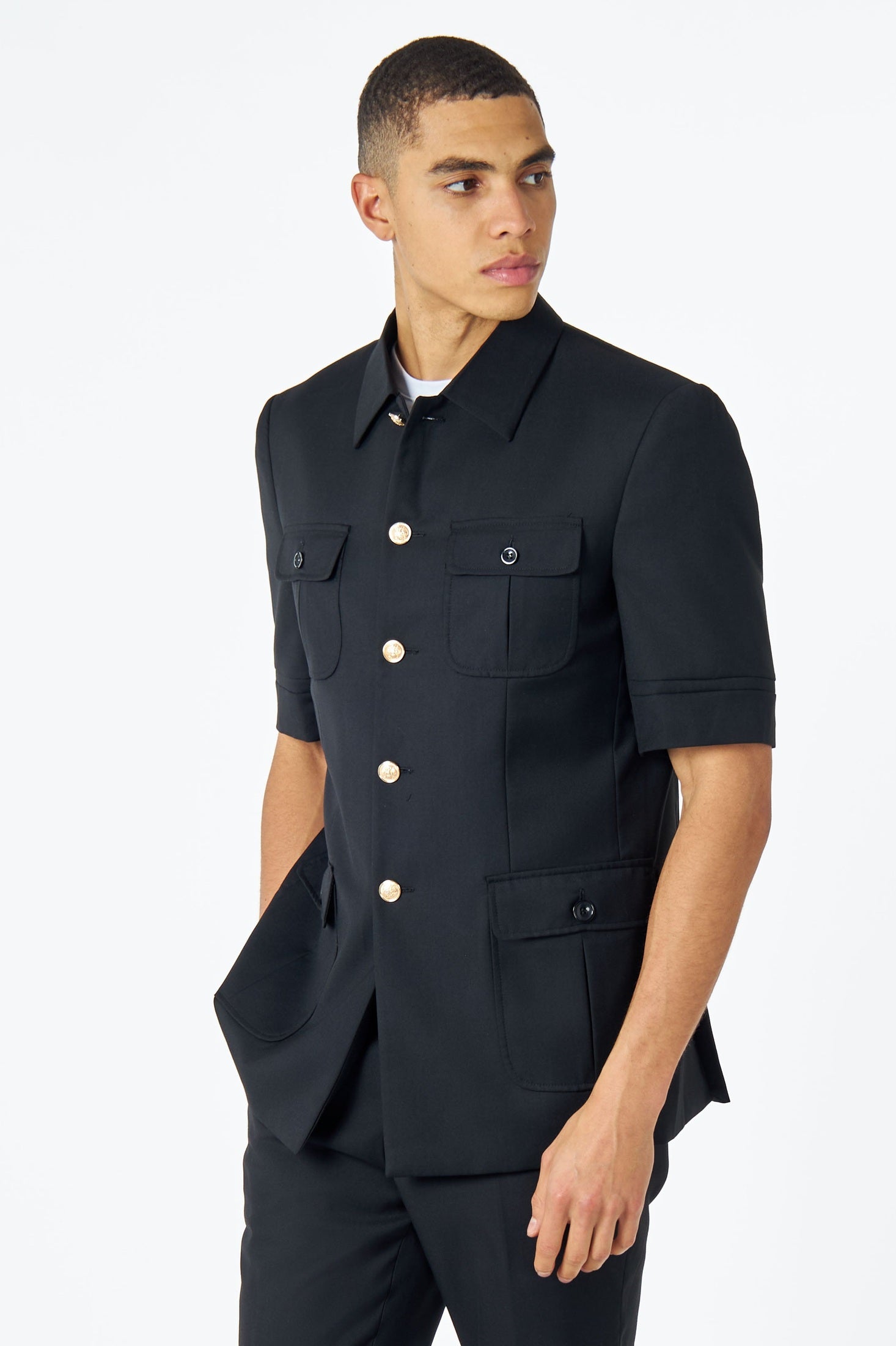 CLASSIC BLACK SAFARI BUSH JACKET GOLD BUTTONS