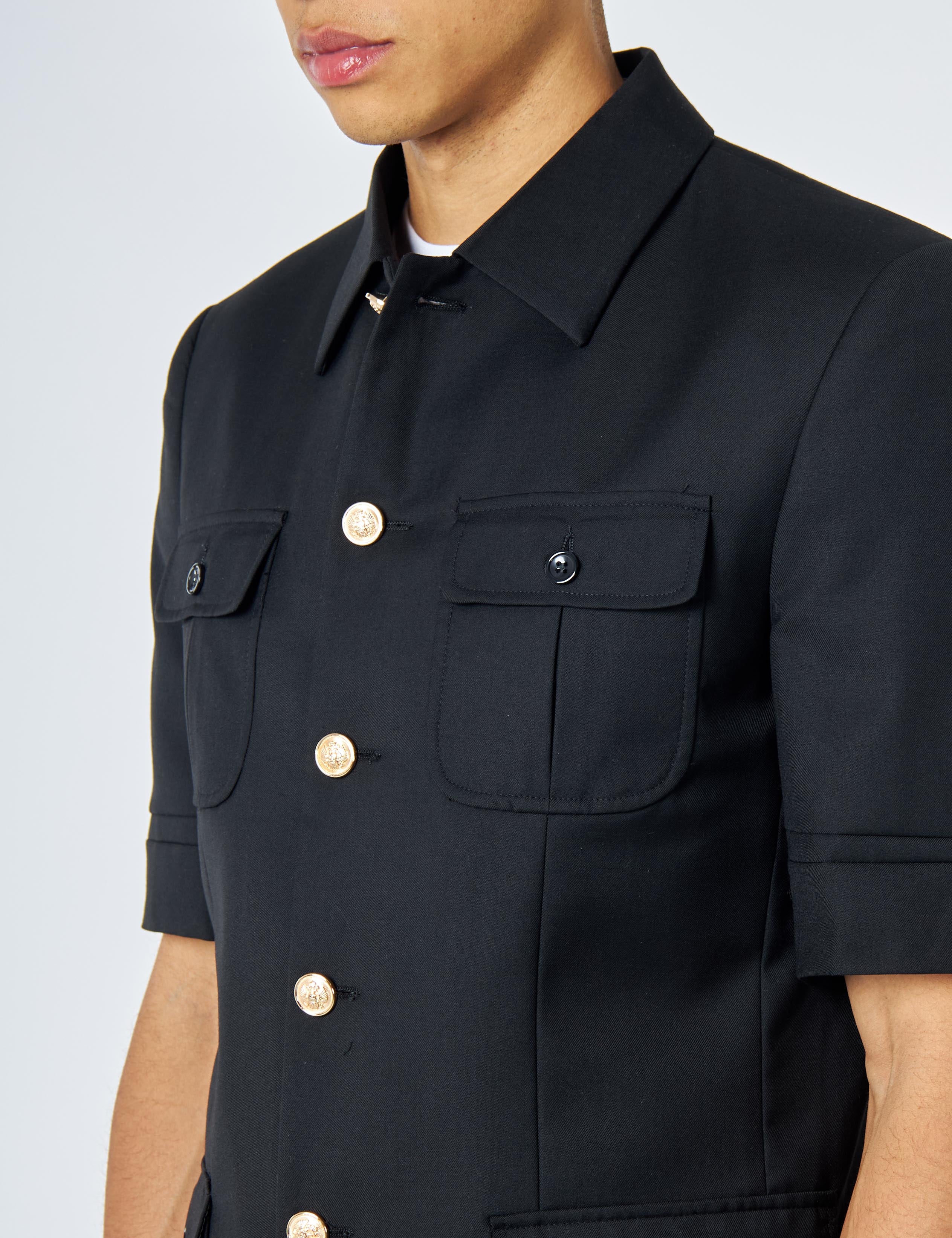 CLASSIC BLACK SAFARI BUSH JACKET GOLD BUTTONS