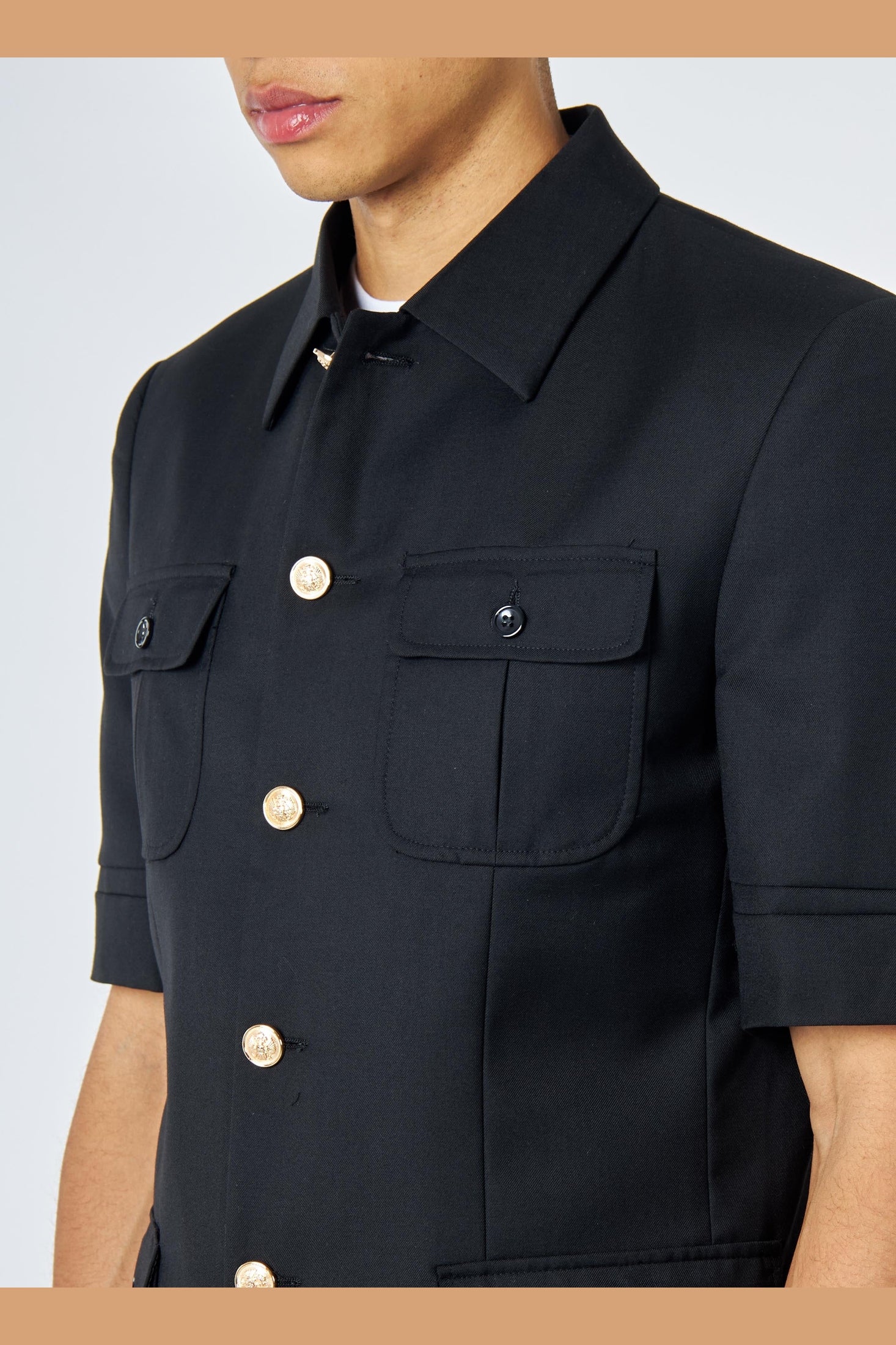 CLASSIC BLACK SAFARI BUSH JACKET GOLD BUTTONS