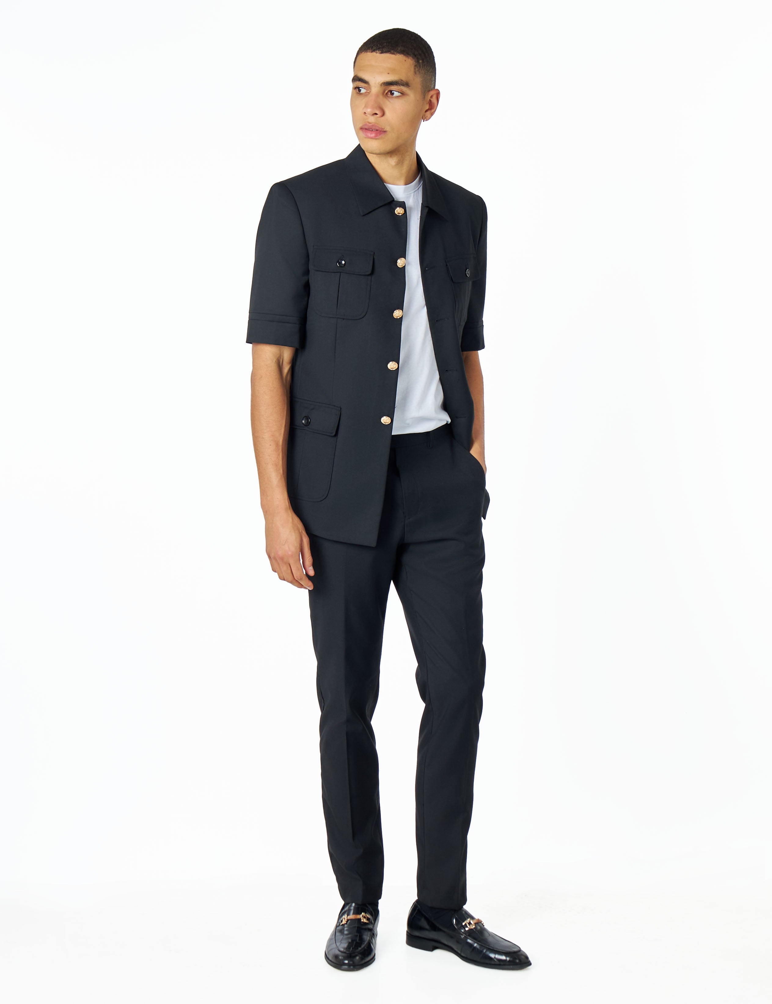 CLASSIC BLACK SAFARI BUSH JACKET GOLD BUTTONS