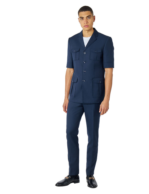 RETRO MORDEN MENS TWO PIECE NAVY SAFARI SUIT