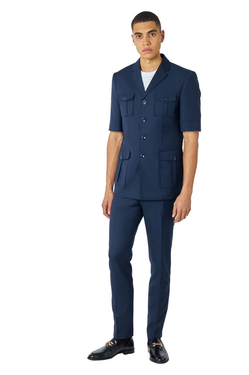 RETRO MORDEN MENS TWO PIECE NAVY SAFARI SUIT