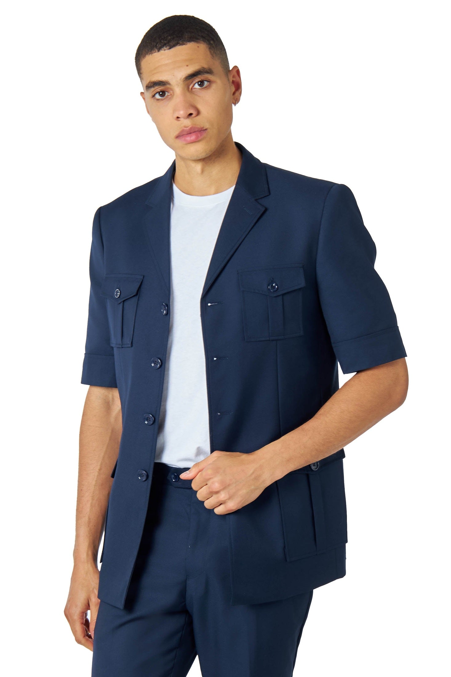 RETRO MORDEN MENS TWO PIECE NAVY SAFARI SUIT