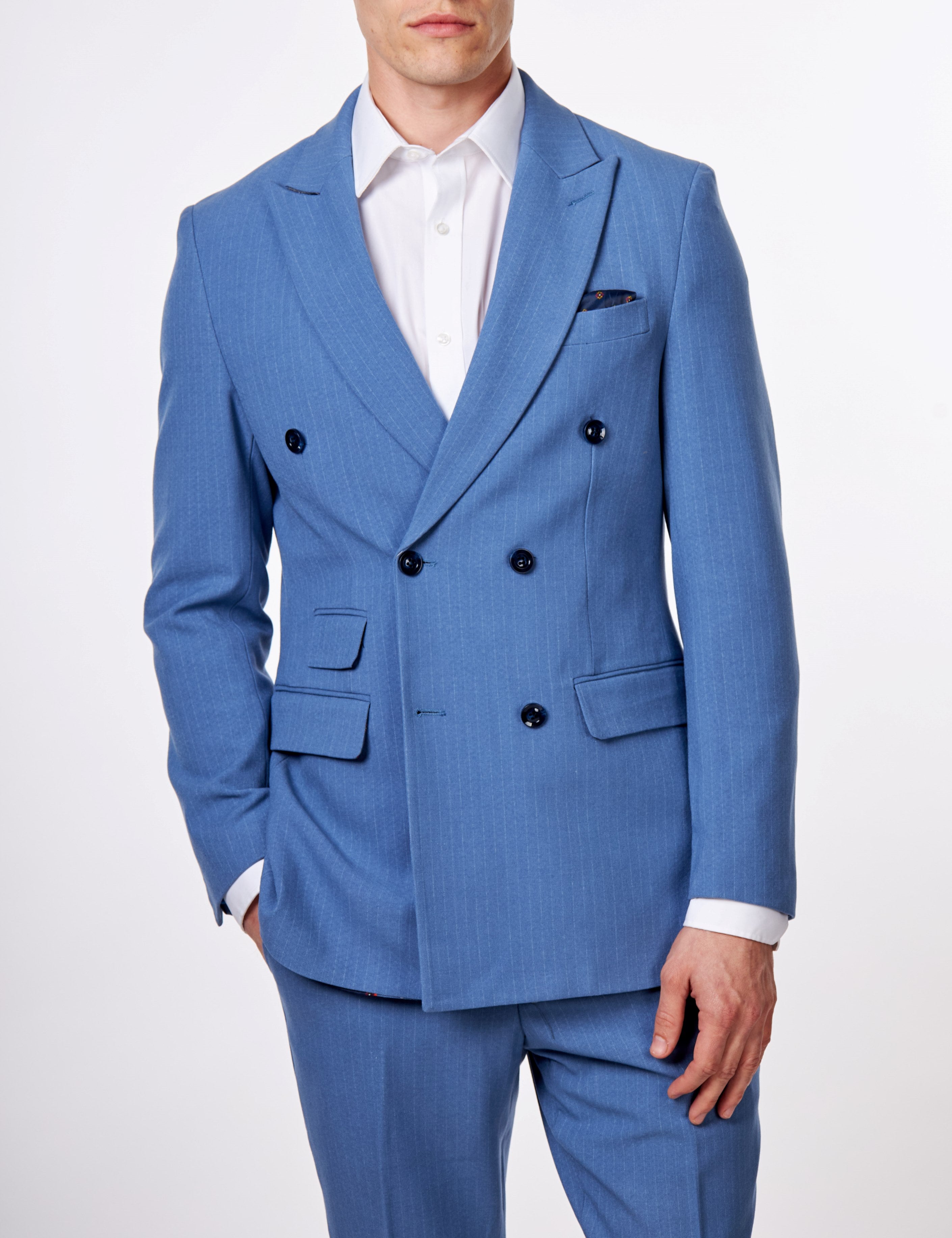 WILLIAM – BLUE DOUBLE BREASTED PINSTRIPE JACKET