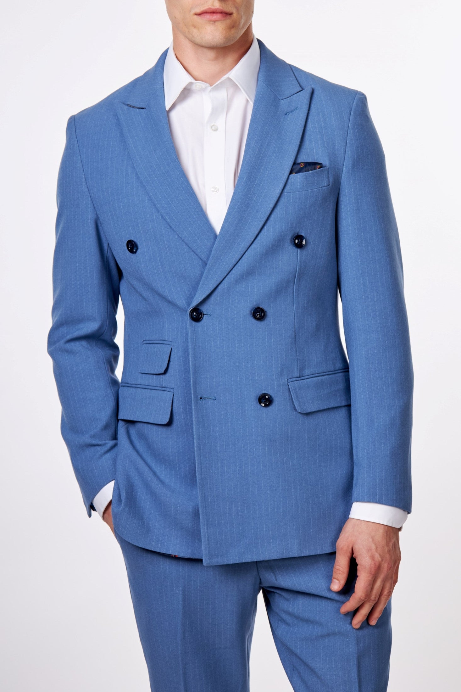 WILLIAM – BLUE DOUBLE BREASTED PINSTRIPE JACKET
