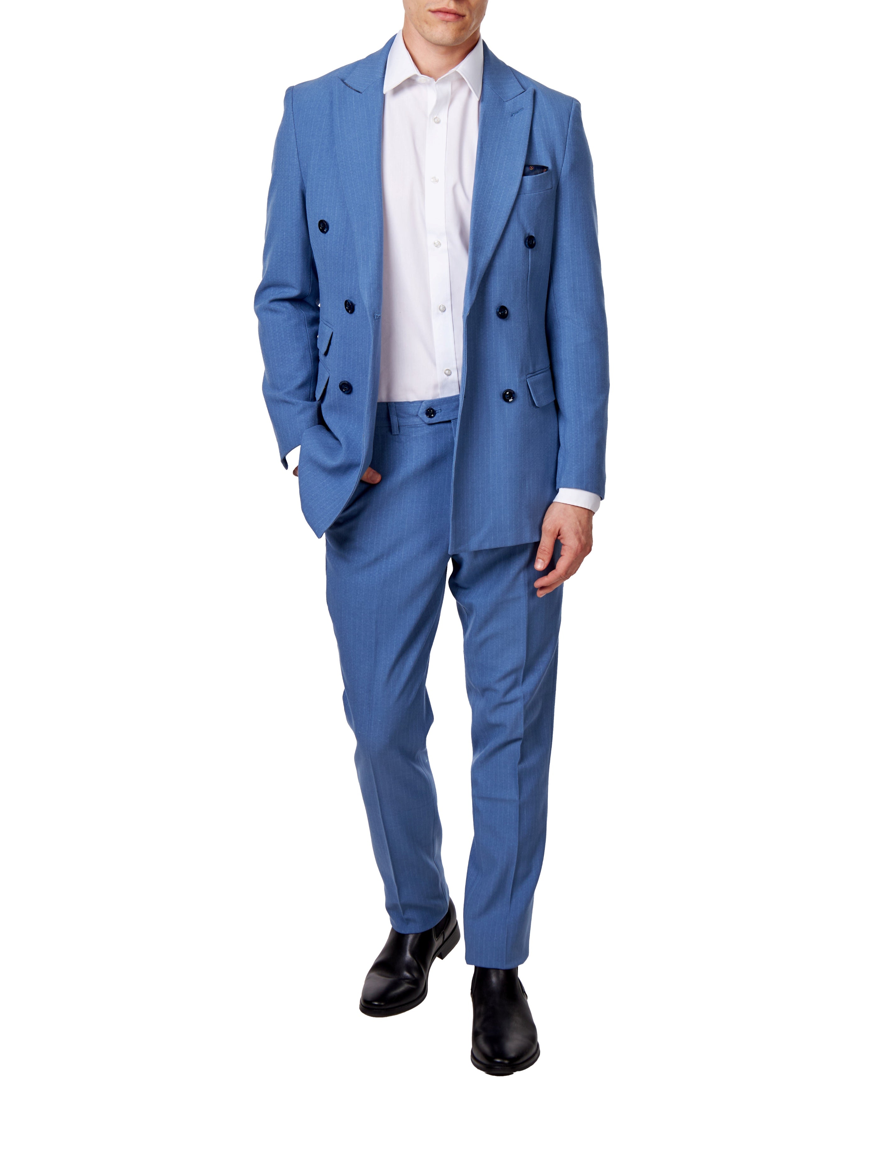 WILLIAM – BLUE DOUBLE BREASTED PINSTRIPE JACKET