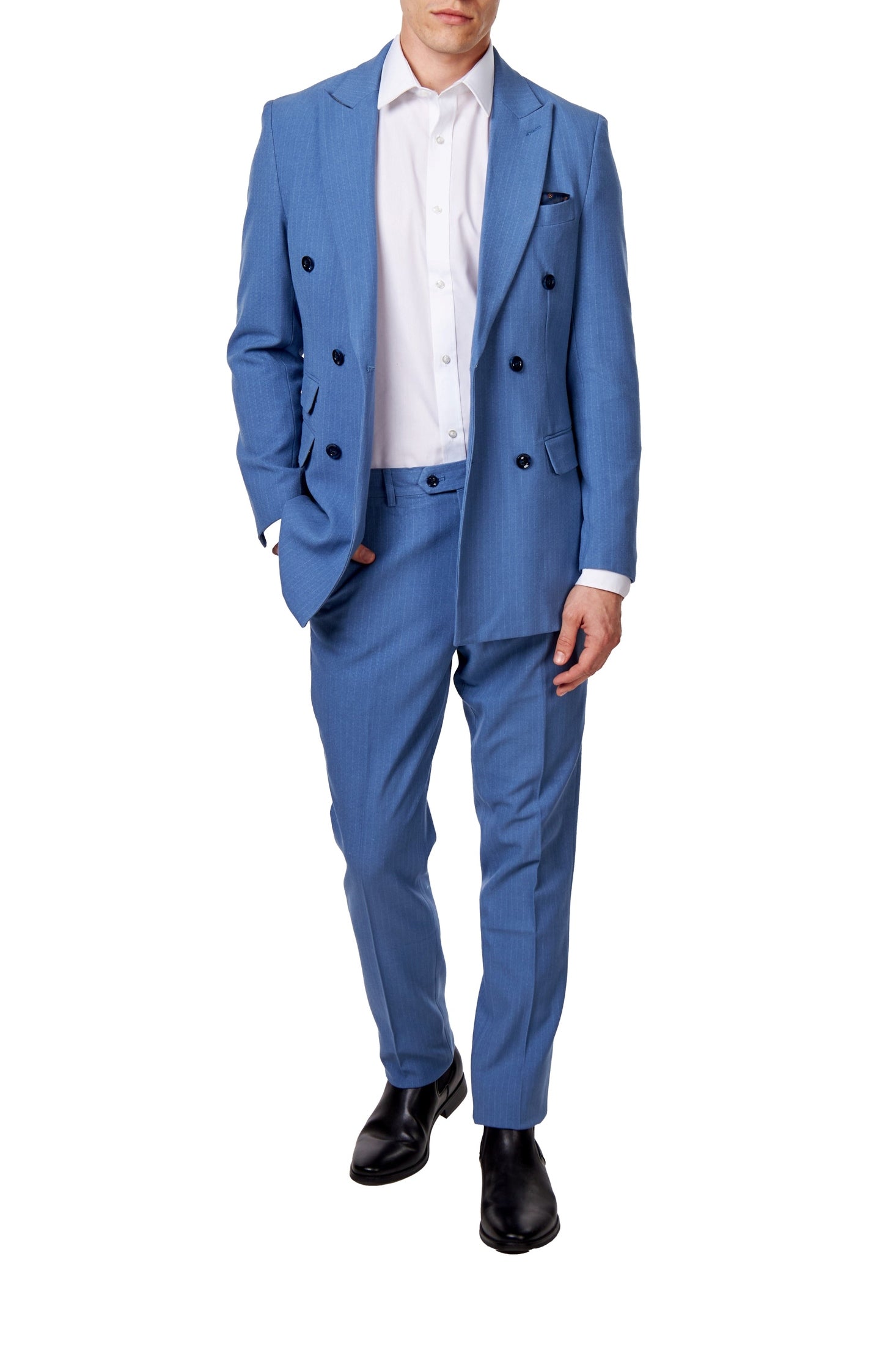 WILLIAM – BLUE DOUBLE BREASTED PINSTRIPE JACKET