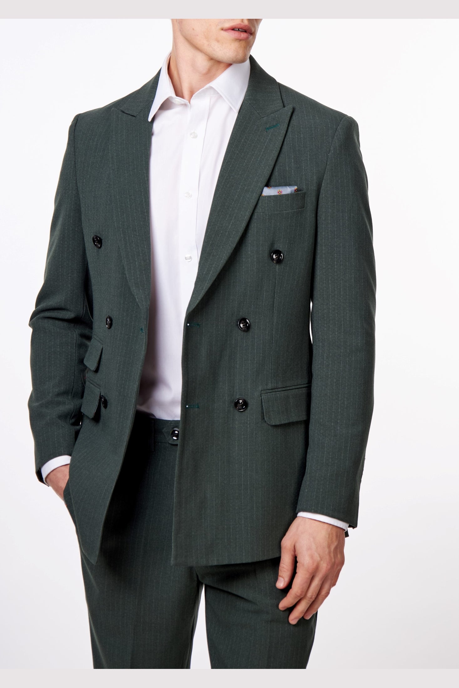WILLIAM – GREEN DOUBLE BREASTED PINSTRIPE JACKET